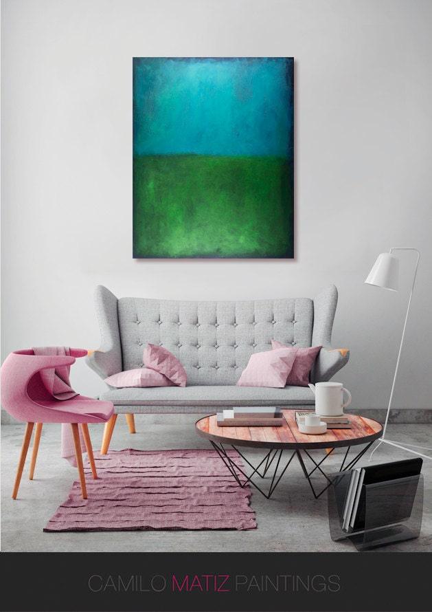 Original Blue wall art Acrylic painting minimalist art green abstract geometric art modern art large wall art, Abstract Painting - camilomattis.com