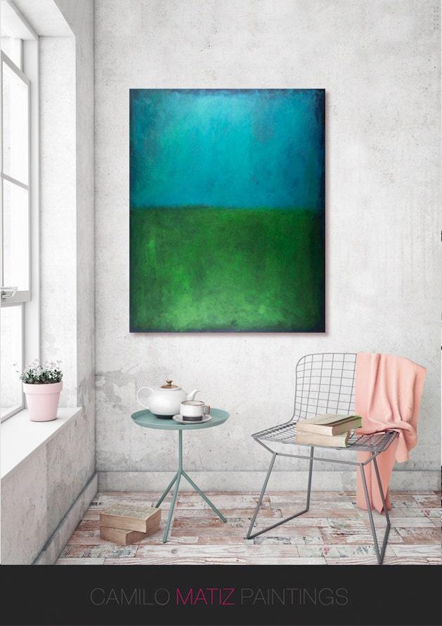 Original Blue wall art Acrylic painting minimalist art green abstract geometric art modern art large wall art, Abstract Painting - camilomattis.com