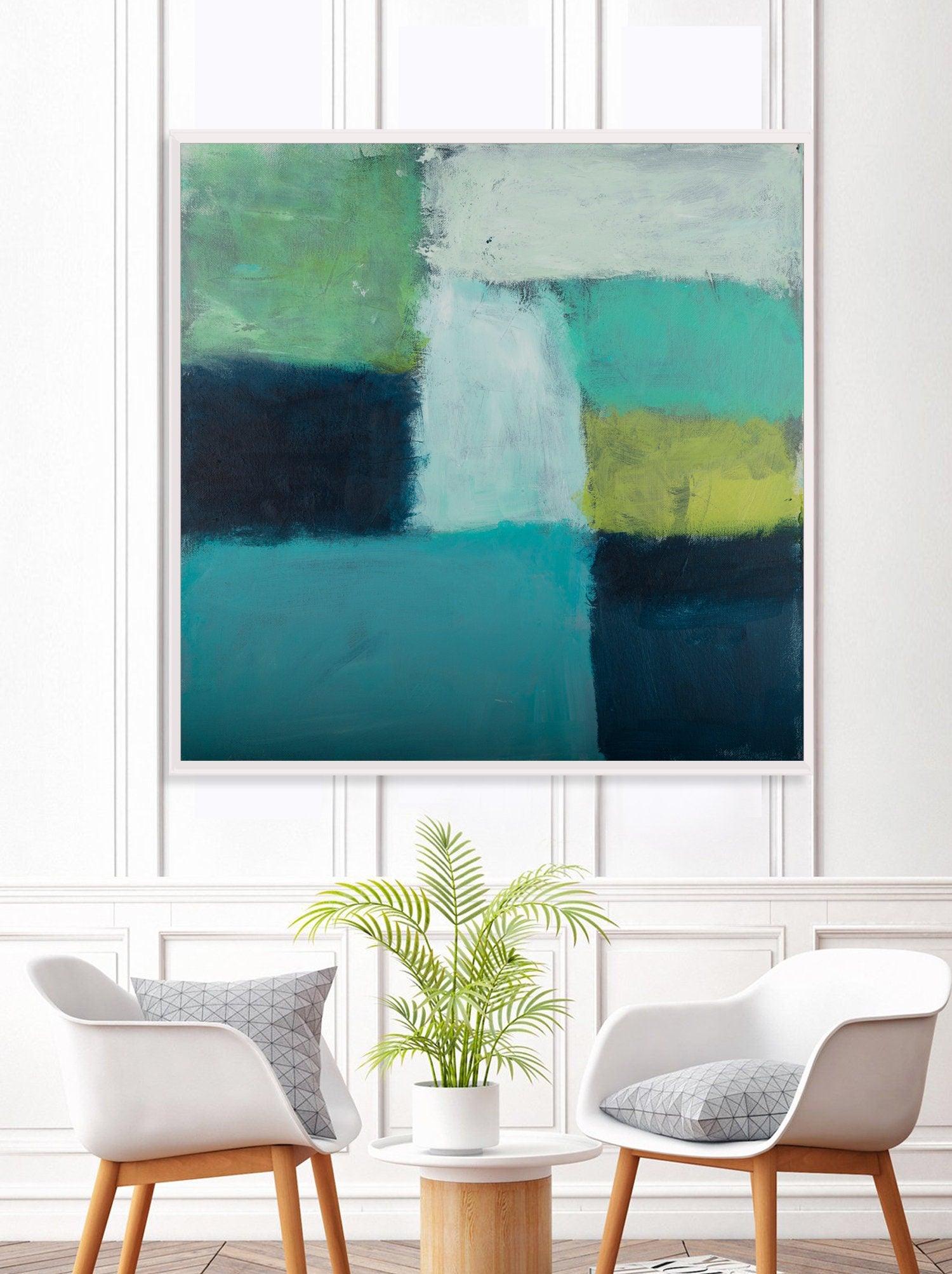 Large Teal geometric abstract canvas art print, green Abstract Acrylic painting by Camilo Mattis - camilomattis.com