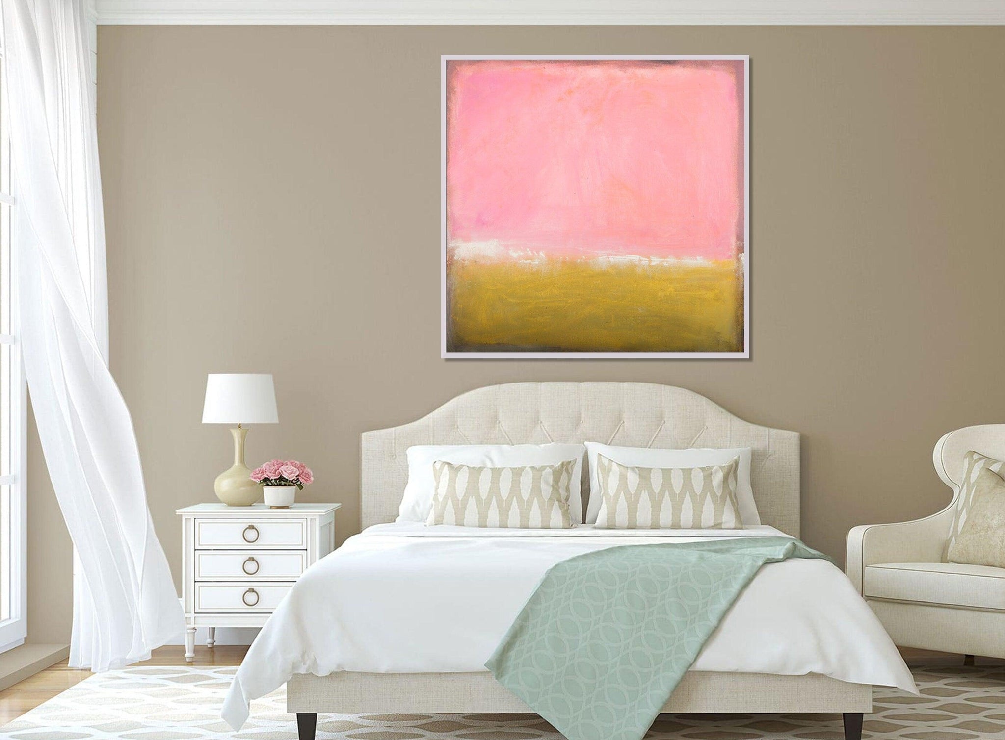 Pink and yellow extra large wall art, Pink minimalist wall art contemporary art by Camilo Mattis - camilomattis.com