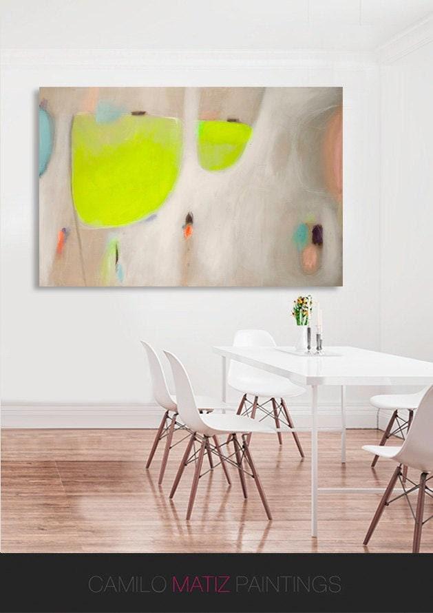 Apples in Green original abstract painting extra large wall art commision, chartreuse original abstract painting - camilomattis.com