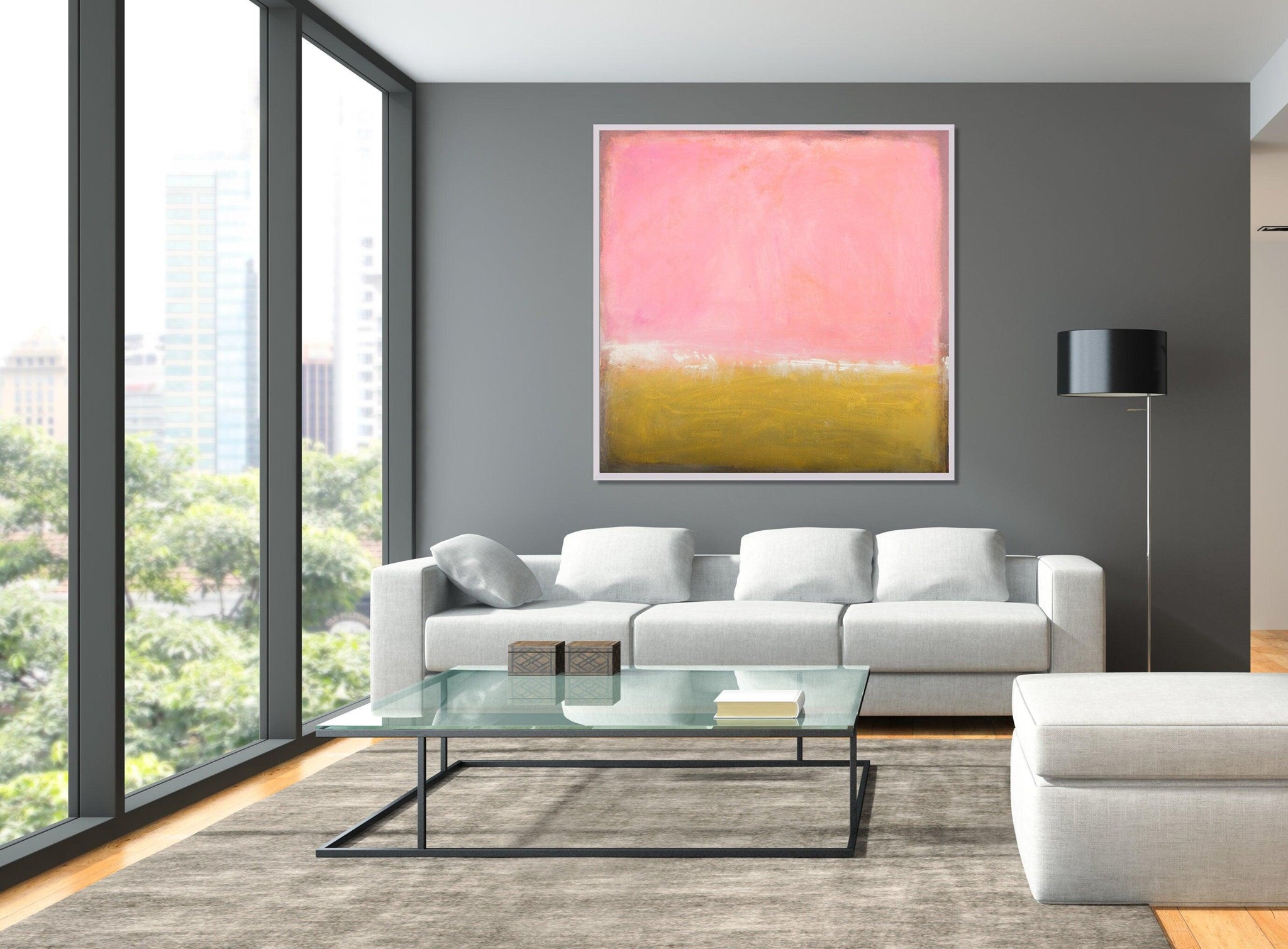 Pink and yellow extra large wall art, Pink minimalist wall art contemporary art by Camilo Mattis - camilomattis.com