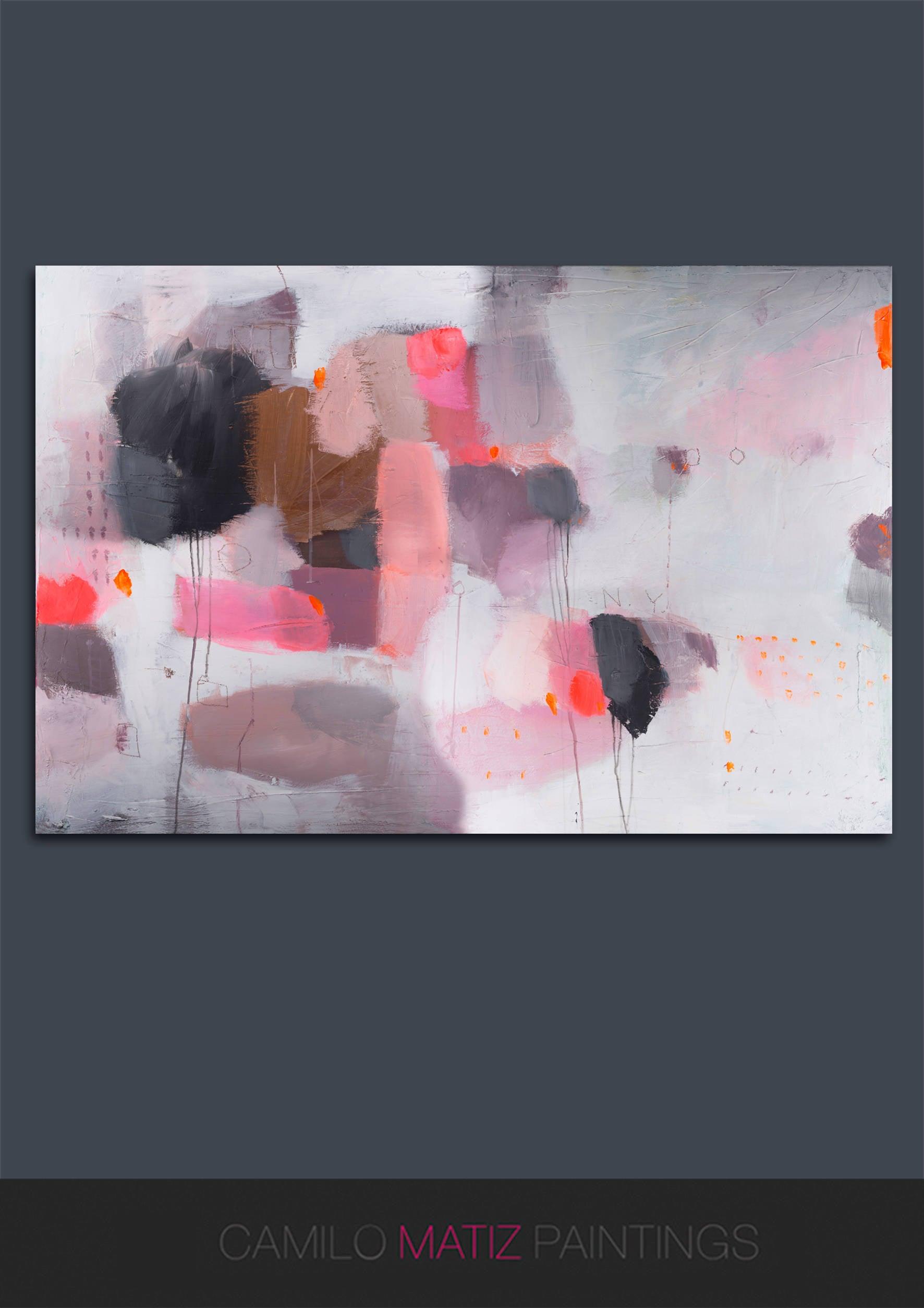 Extra large red and pink print, abstract geometric grey wall art print extra large wall art by Camilo Mattis - camilomattis.com