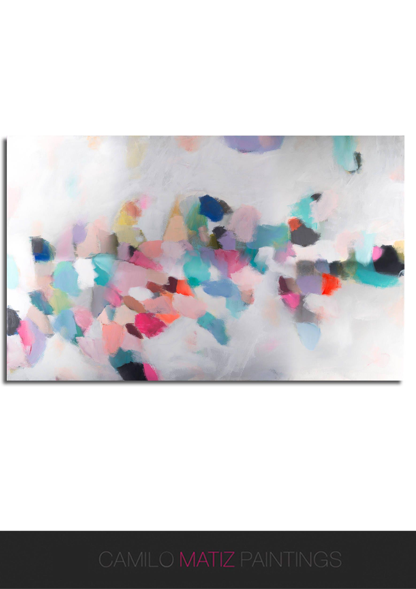 Blush pink and teal Abstract Fine Art Print, Canvas Print, White Home Decor, Living room Wall Art, Camilo Mattis