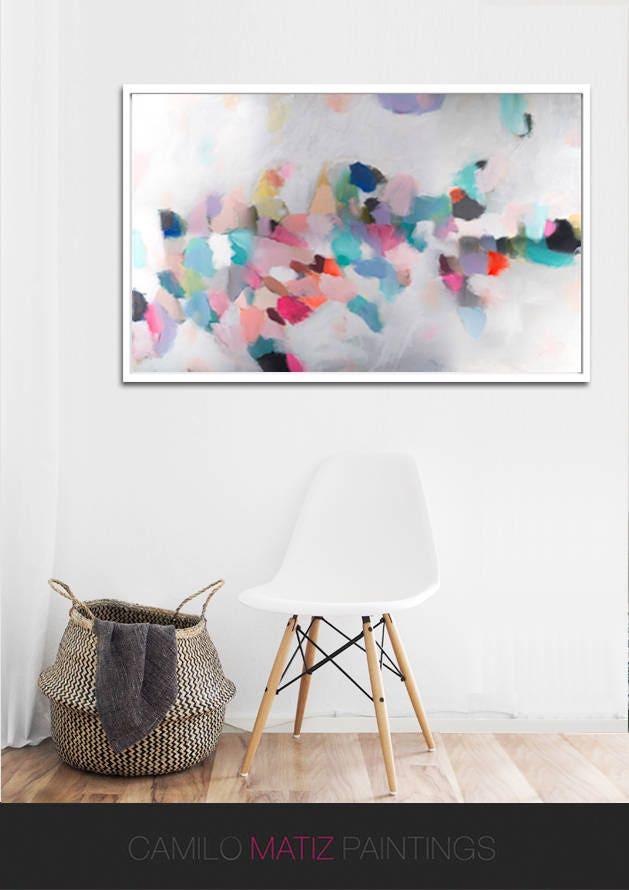 Blush pink and teal Abstract Fine Art Print, Canvas Print, White Home Decor, Living room Wall Art, Camilo Mattis