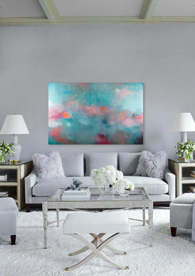 Living room painting abstract print, large wall art, Modern Teal Wall Art by Camilo Mattis - camilomattis.com