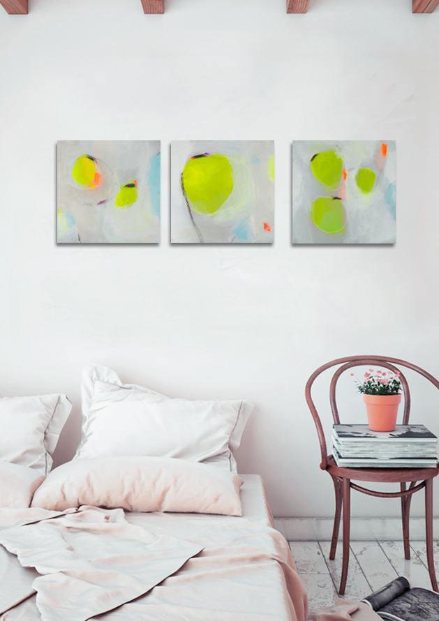 Set of 3, green art, abstract wall art original modern art, apples in green Camilo Mattis - camilomattis.com