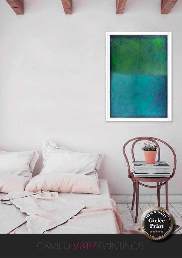 Large wall art giclee print, green blue geometric abstract painting, large abstract painting print, giclee wall art - camilomattis.com