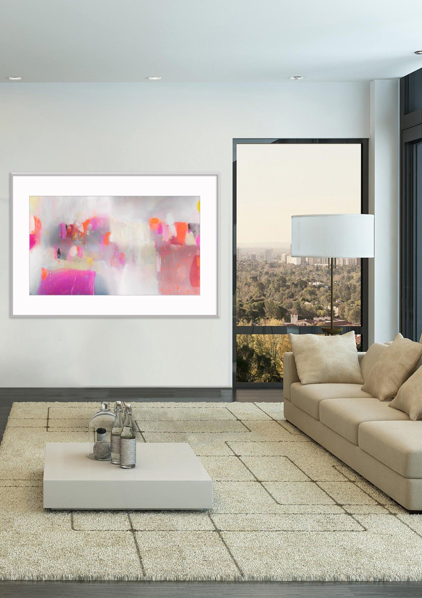 Large wall art giclee print, orange pink geometric abstract painting, large abstract painting print, giclee wall art by Camilo Mattis - camilomattis.com