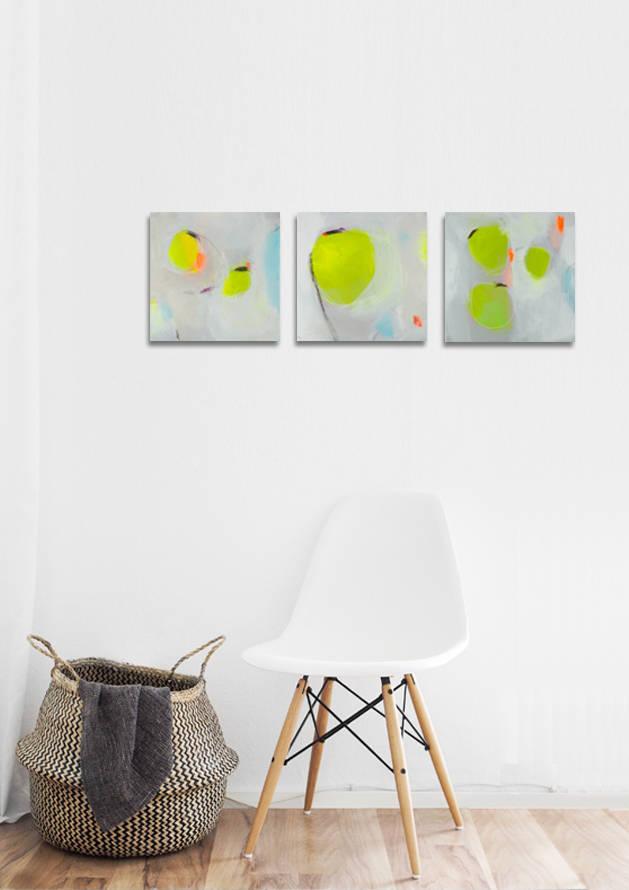 Set of 3, green art, abstract wall art original modern art, apples in green Camilo Mattis - camilomattis.com