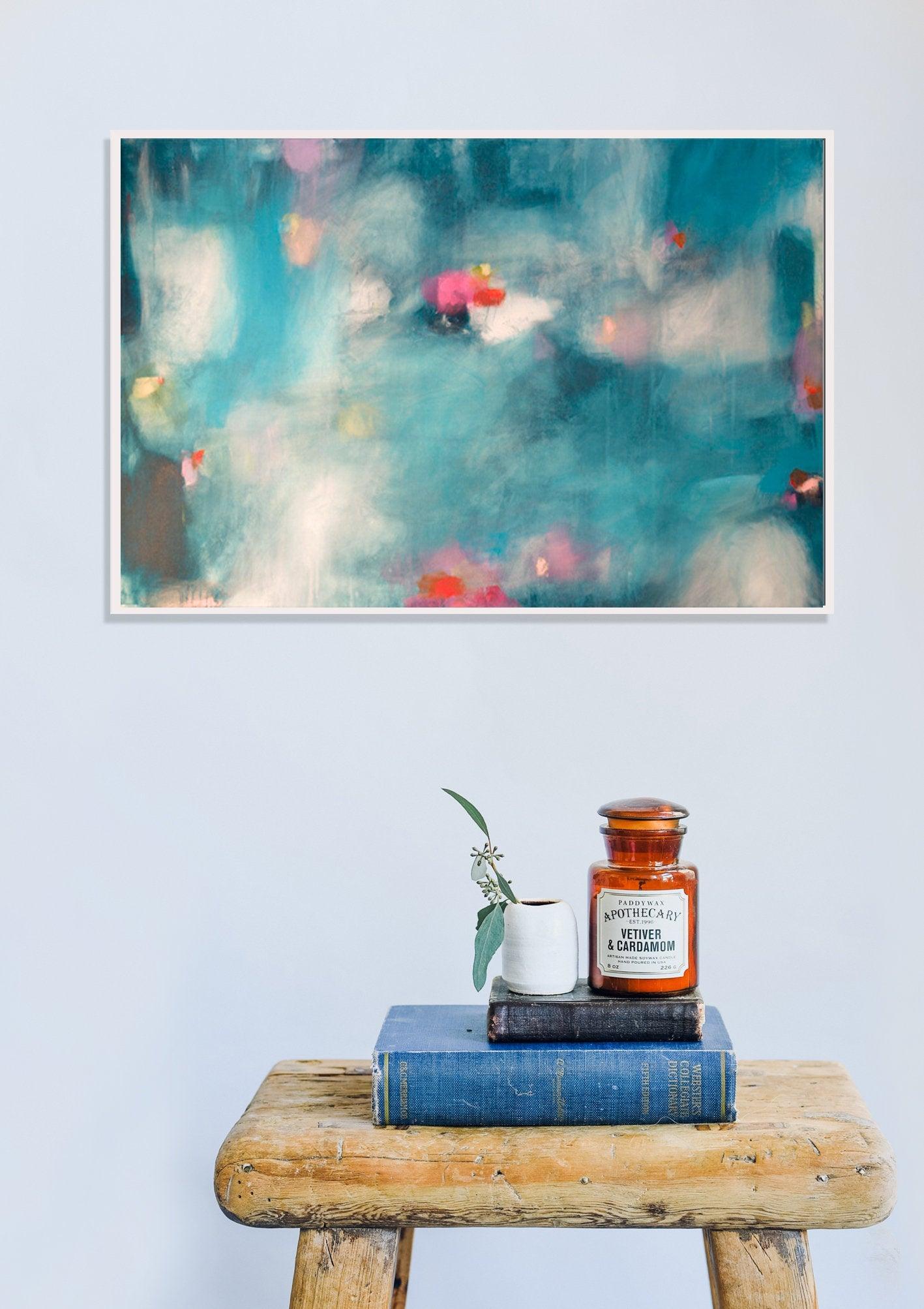 Abstract painting print, large wall art giclee print, blue and pink modern wall decor, abstract wall art print - camilomattis.com