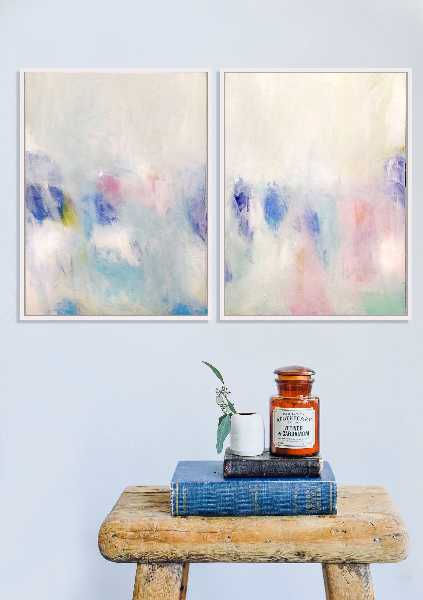 Wall art set of 2 prints, white abstract art, Bedroom prints set, Modern white set of paintings, living room wall art - camilomattis.com