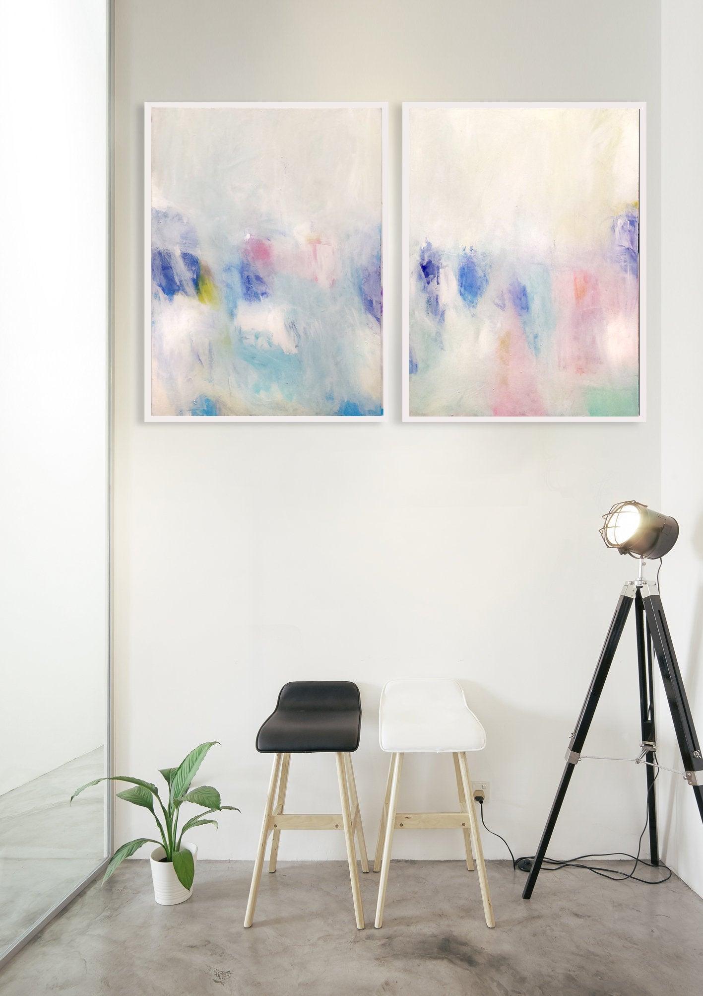Wall art set of 2 prints, white abstract art, Bedroom prints set, Modern white set of paintings, living room wall art - camilomattis.com
