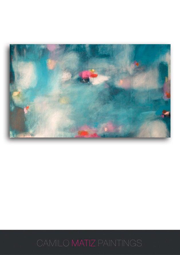 Abstract painting print, large wall art giclee print, blue and pink modern wall decor, abstract wall art print - camilomattis.com