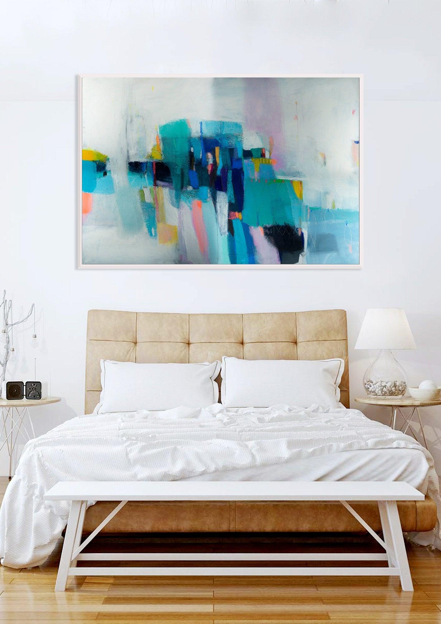 Large wall art giclee print, white blue green geometric abstract painting, large abstract painting print, giclee wall art - camilomattis.com