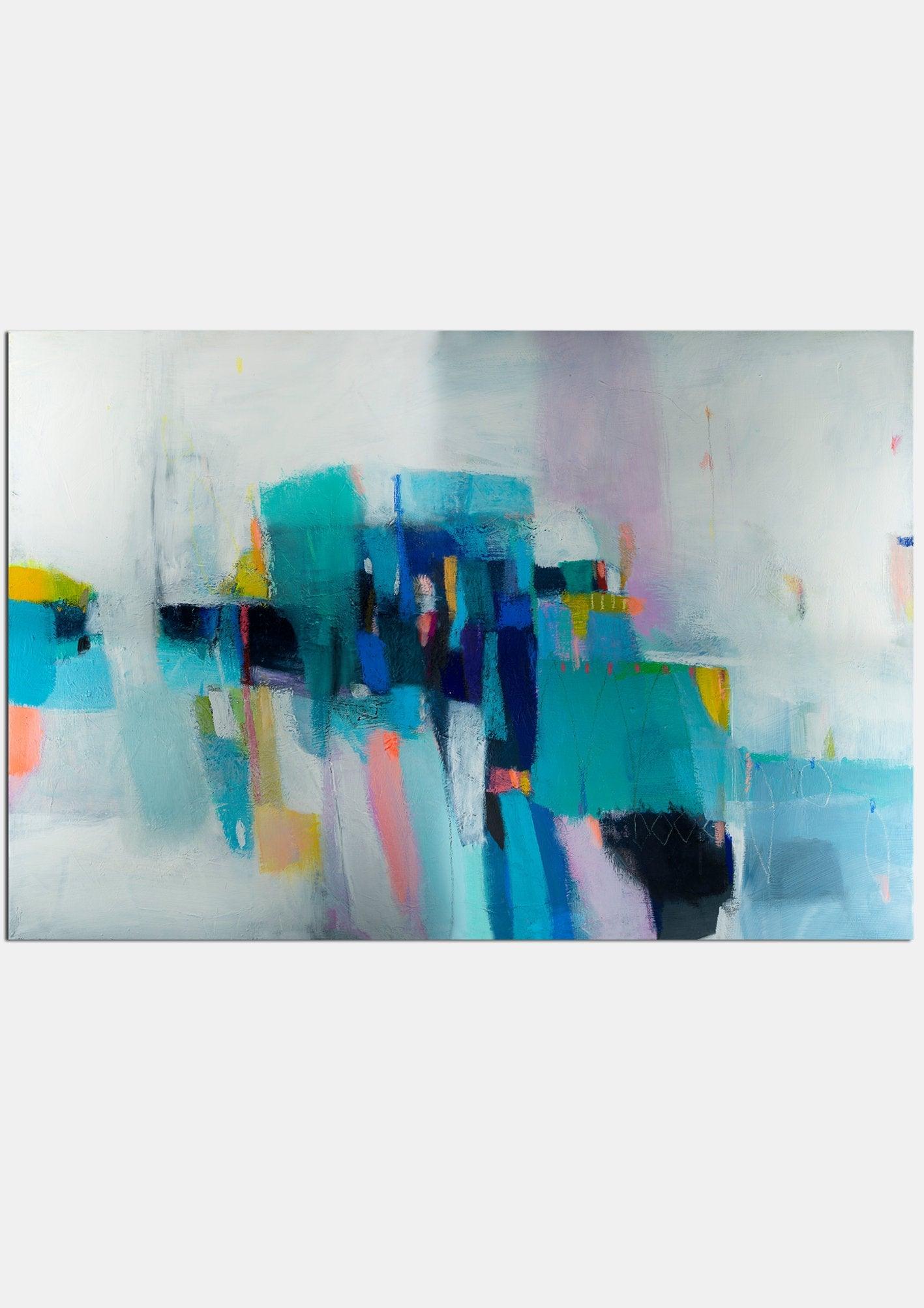 Large wall art giclee print, white blue green geometric abstract painting, large abstract painting print, giclee wall art - camilomattis.com