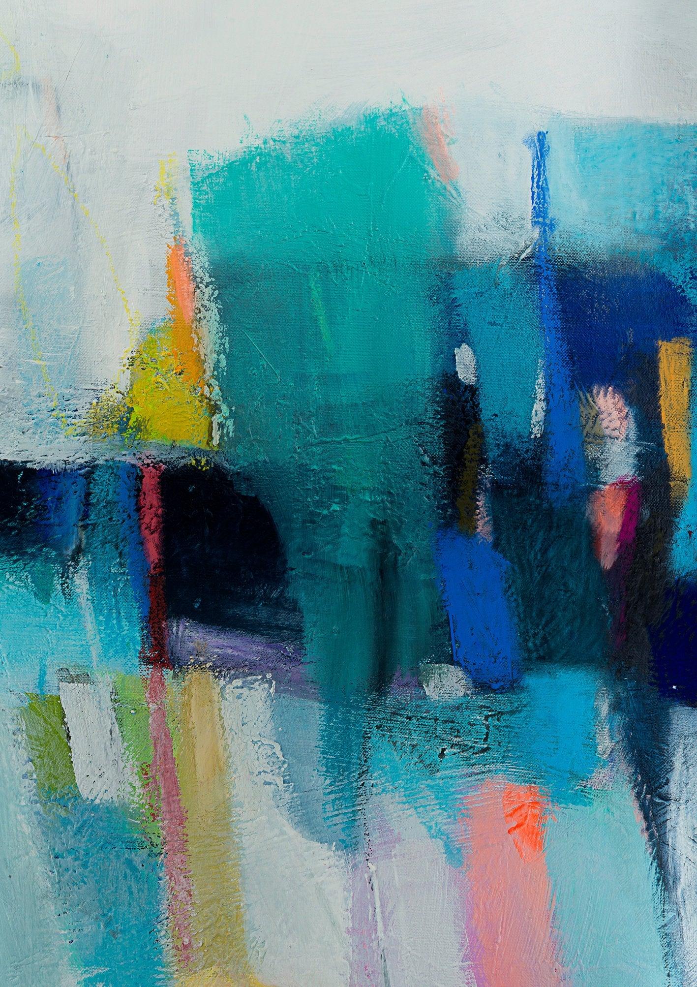 Large wall art giclee print, white blue green geometric abstract painting, large abstract painting print, giclee wall art - camilomattis.com