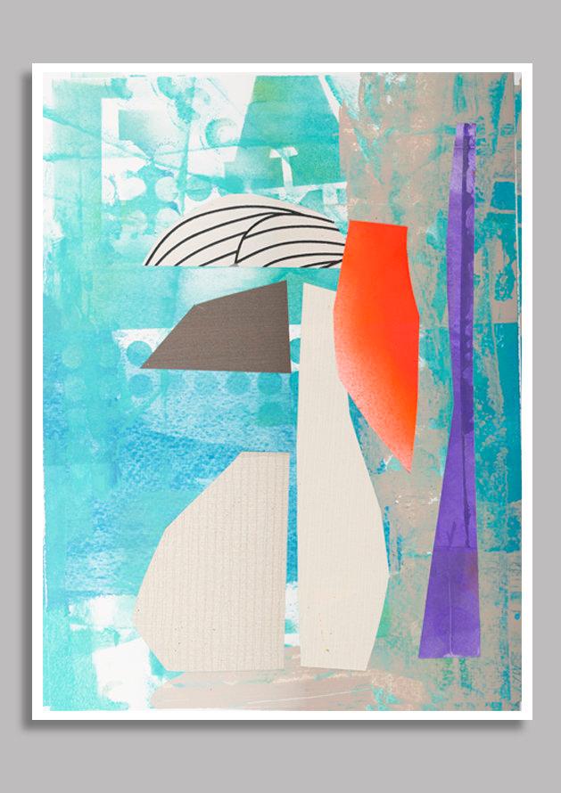 Teal blue flower vase print, abstract painting print, collage print, minimalist art - camilomattis.com