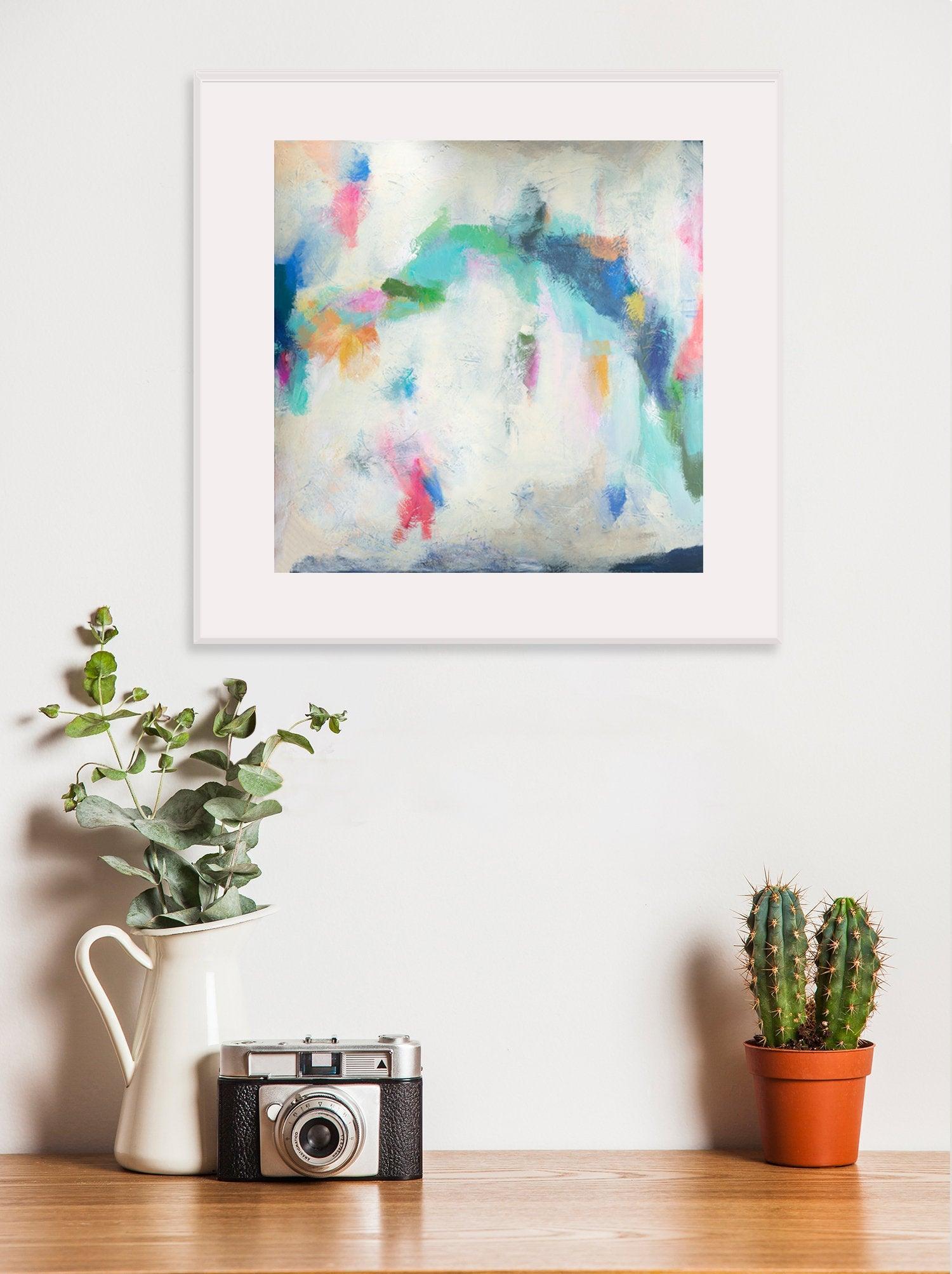 colorful abstract print, green and pink abstract art print, blue and green modern print, green and navy wall art - camilomattis.com