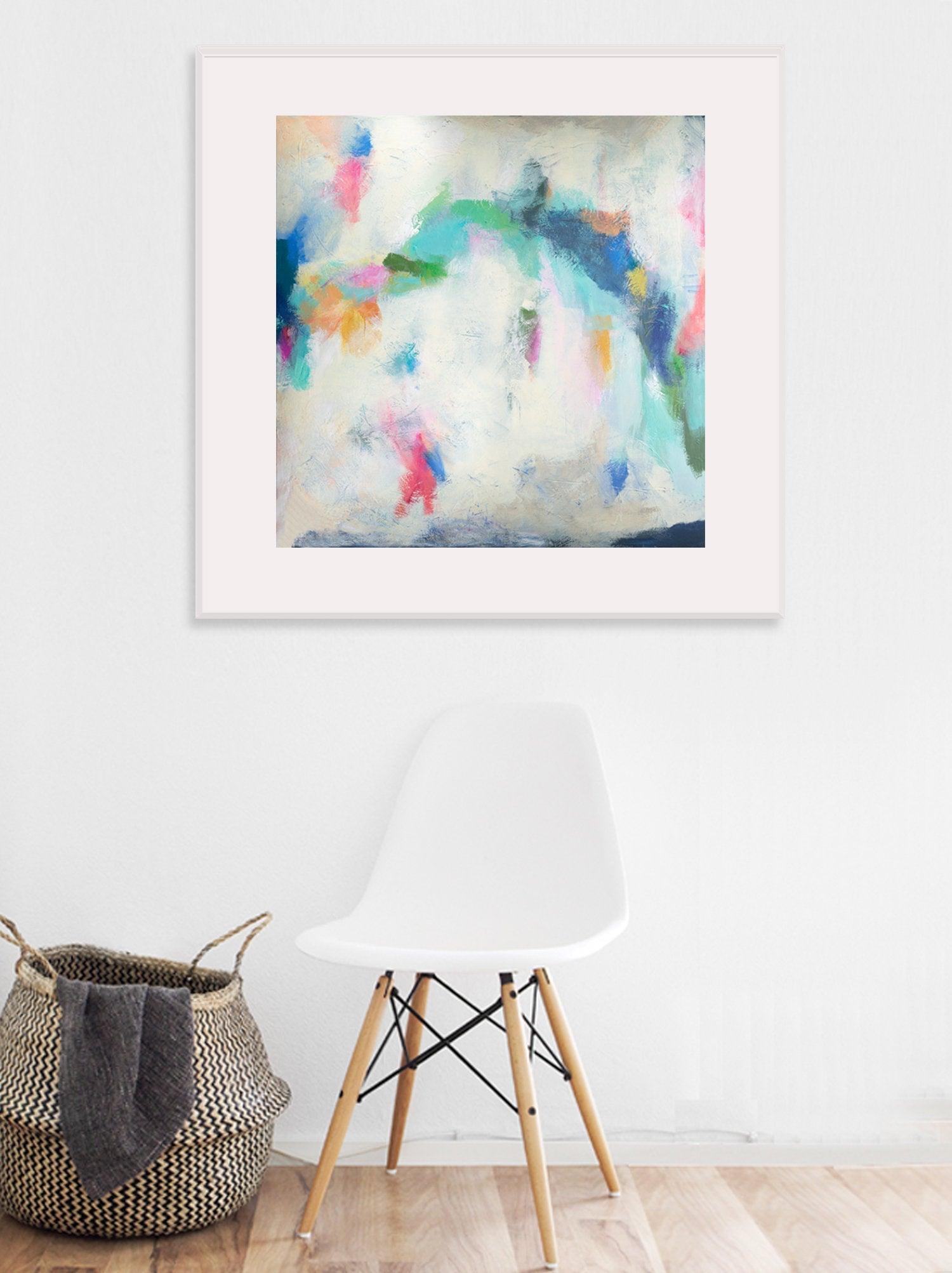 colorful abstract print, green and pink abstract art print, blue and green modern print, green and navy wall art - camilomattis.com