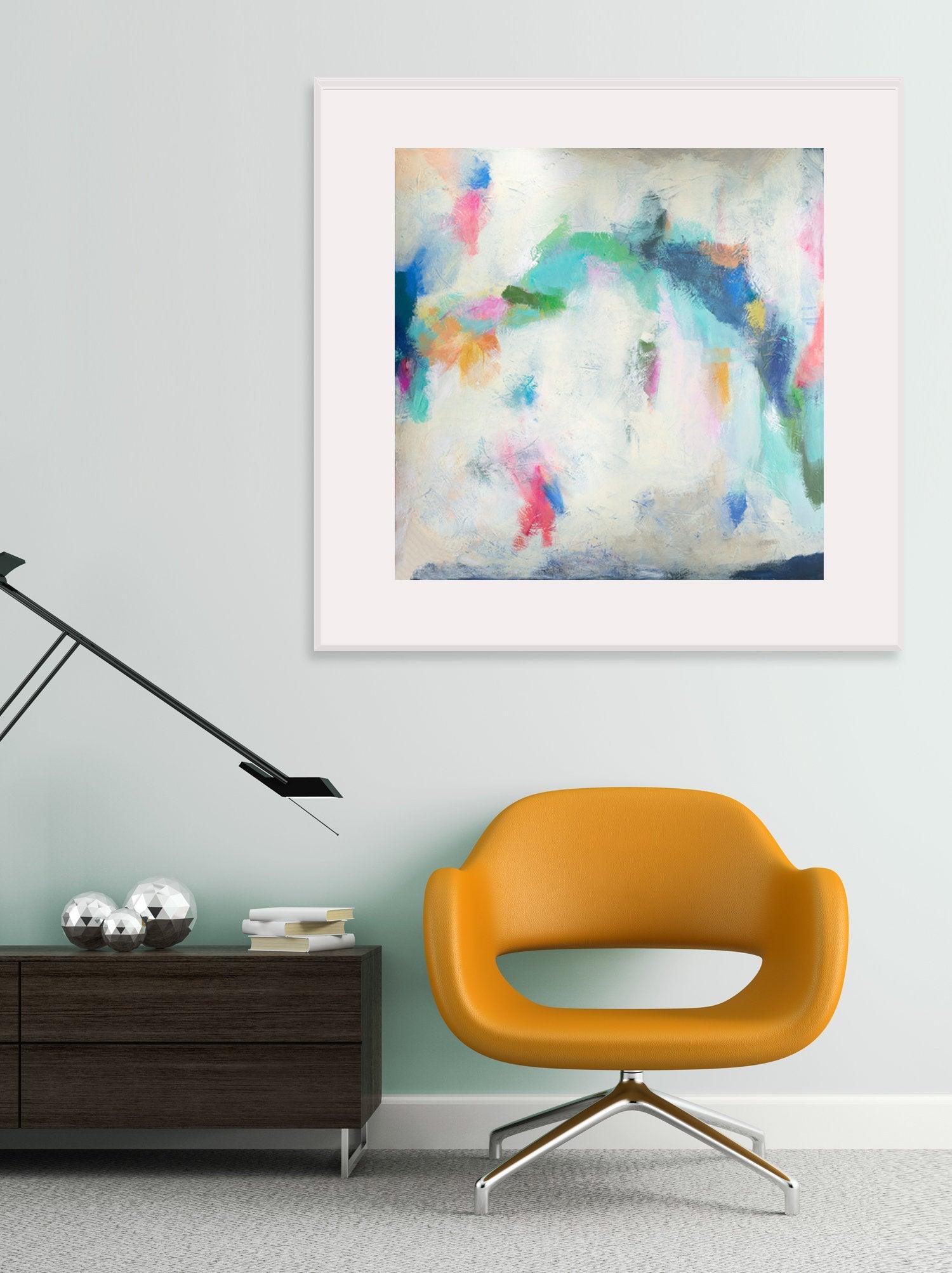 colorful abstract print, green and pink abstract art print, blue and green modern print, green and navy wall art - camilomattis.com