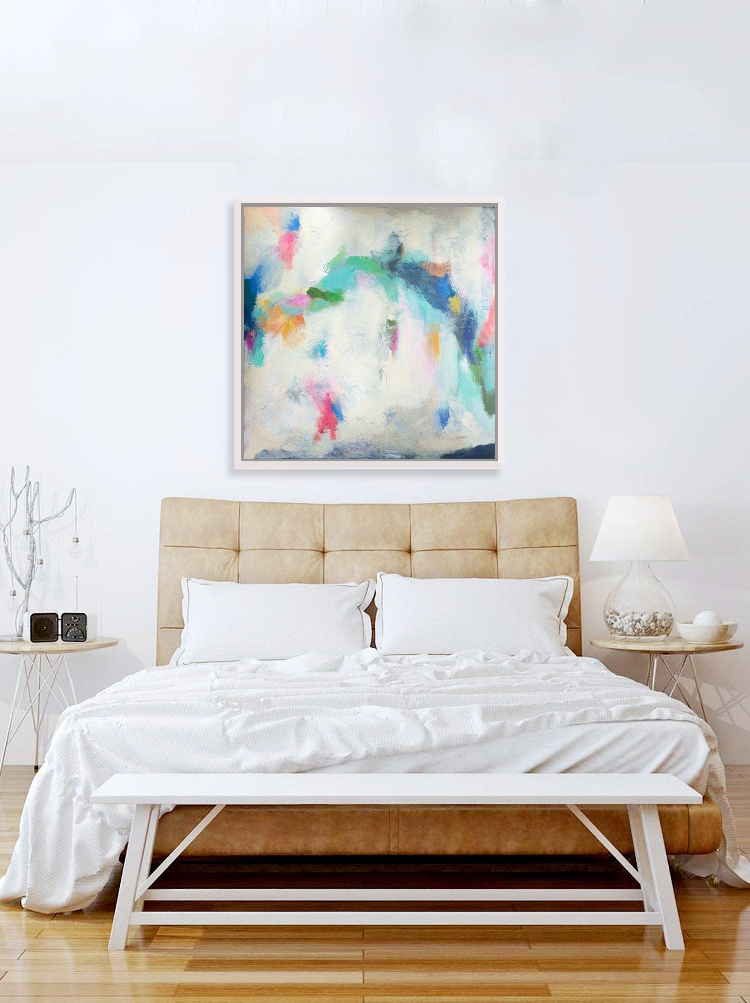 colorful abstract print, green and pink abstract art print, blue and green modern print, green and navy wall art - camilomattis.com