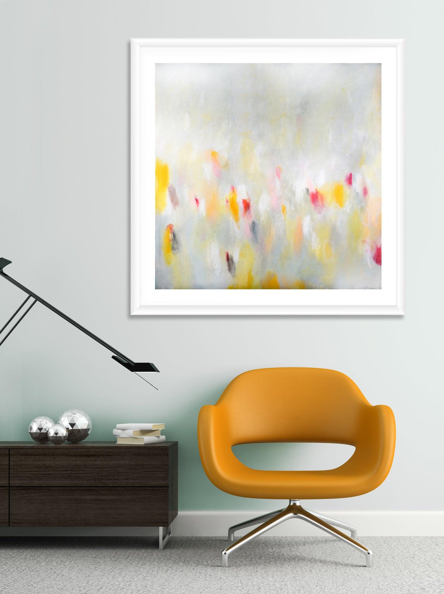 Yellow abstract painting flowers landscape print extra large wall print nature wall art print, Camilo Mattis - camilomattis.com