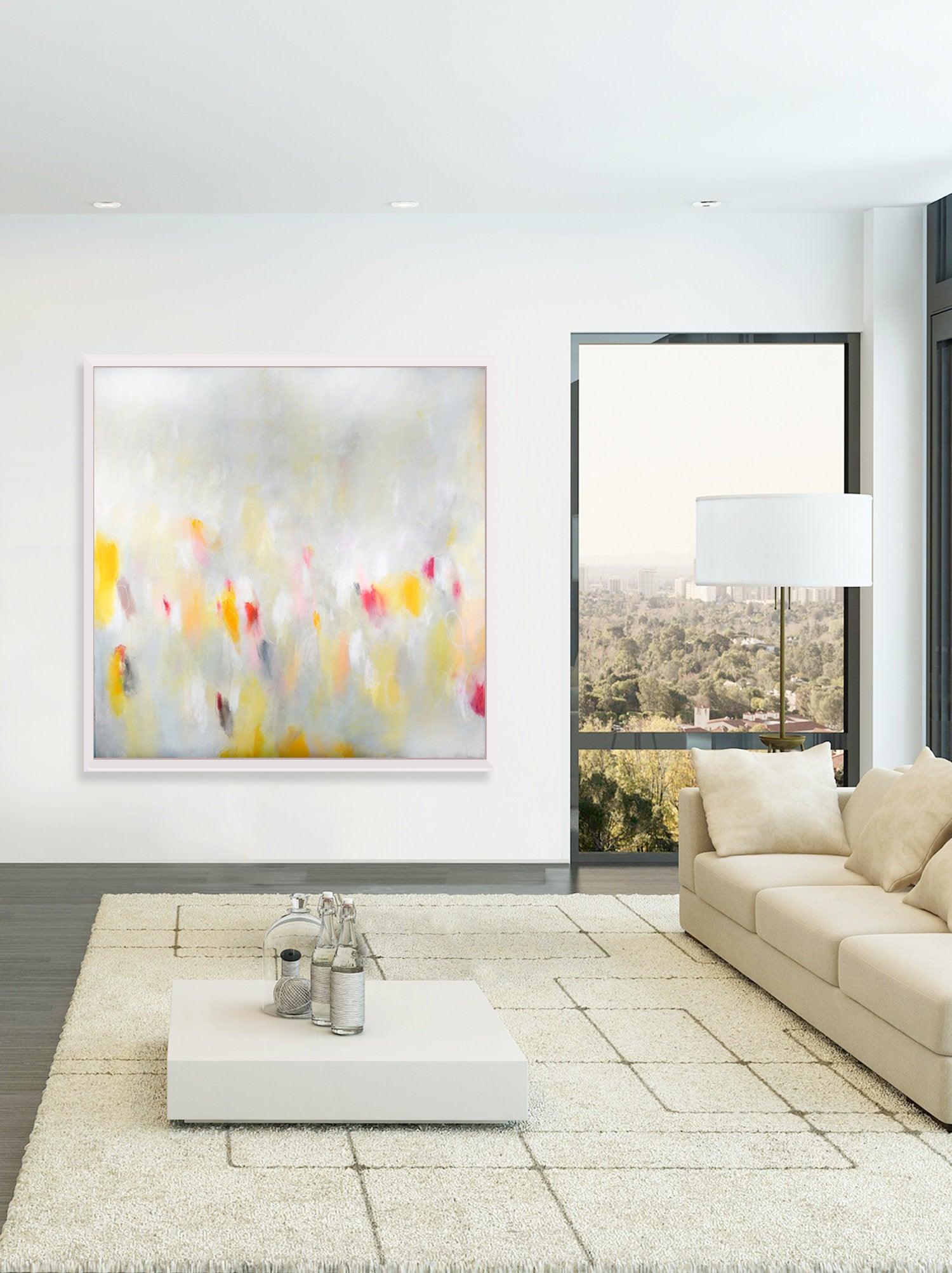 Yellow abstract painting flowers landscape print extra large wall print nature wall art print, Camilo Mattis - camilomattis.com