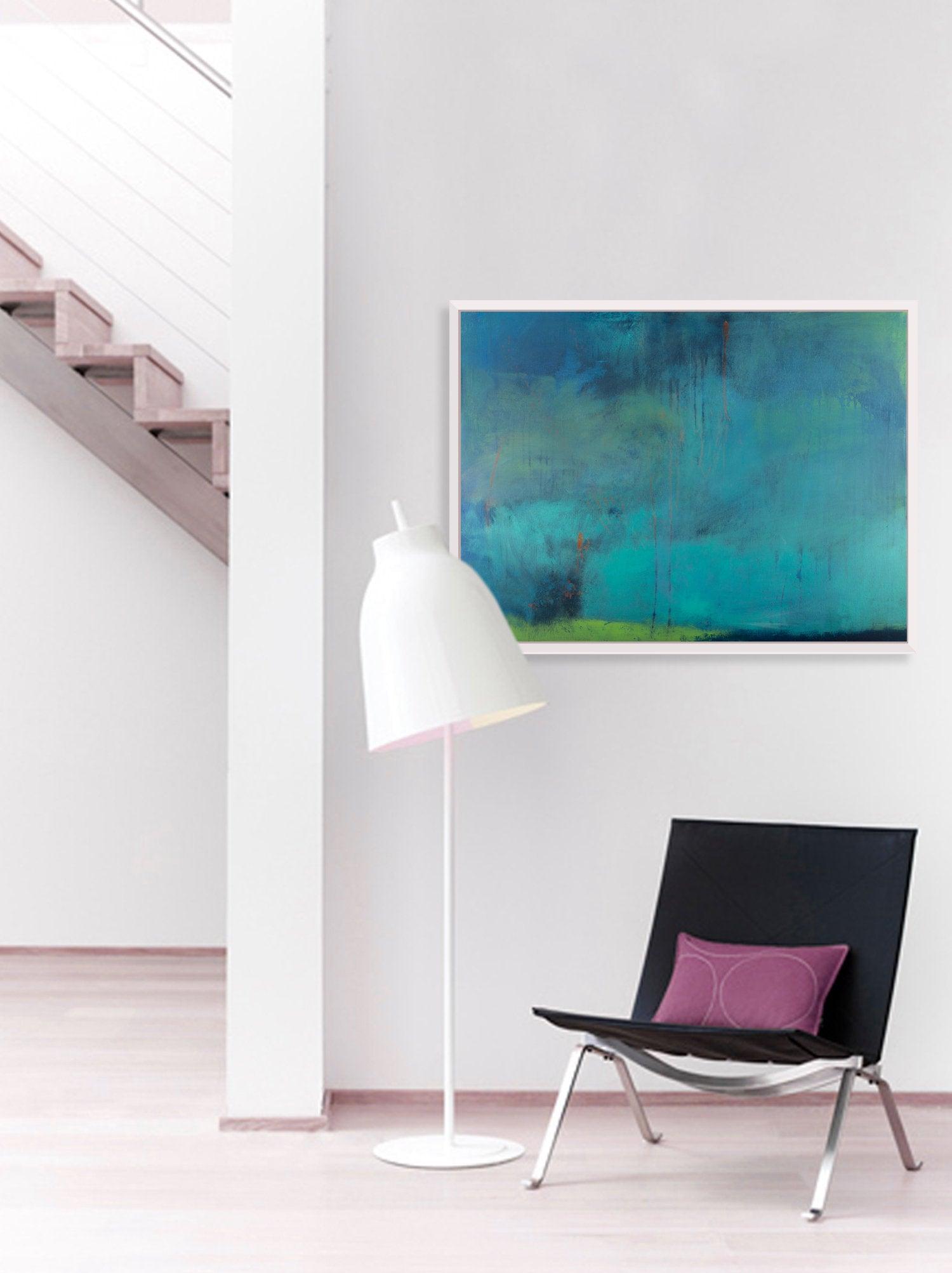 Teal wall art abstract painting, large wall art, gallery wall, wall art canvas, green abstract, Landscape painting by Camilo Mattis - camilomattis.com