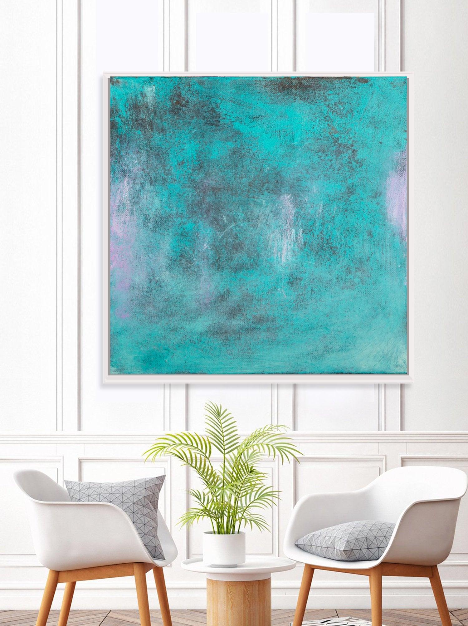 Teal wall art decor abstract painting, minimalist wall art, Abstract Teal Art, Turquoise Abstract Art Acrylic painting - camilomattis.com