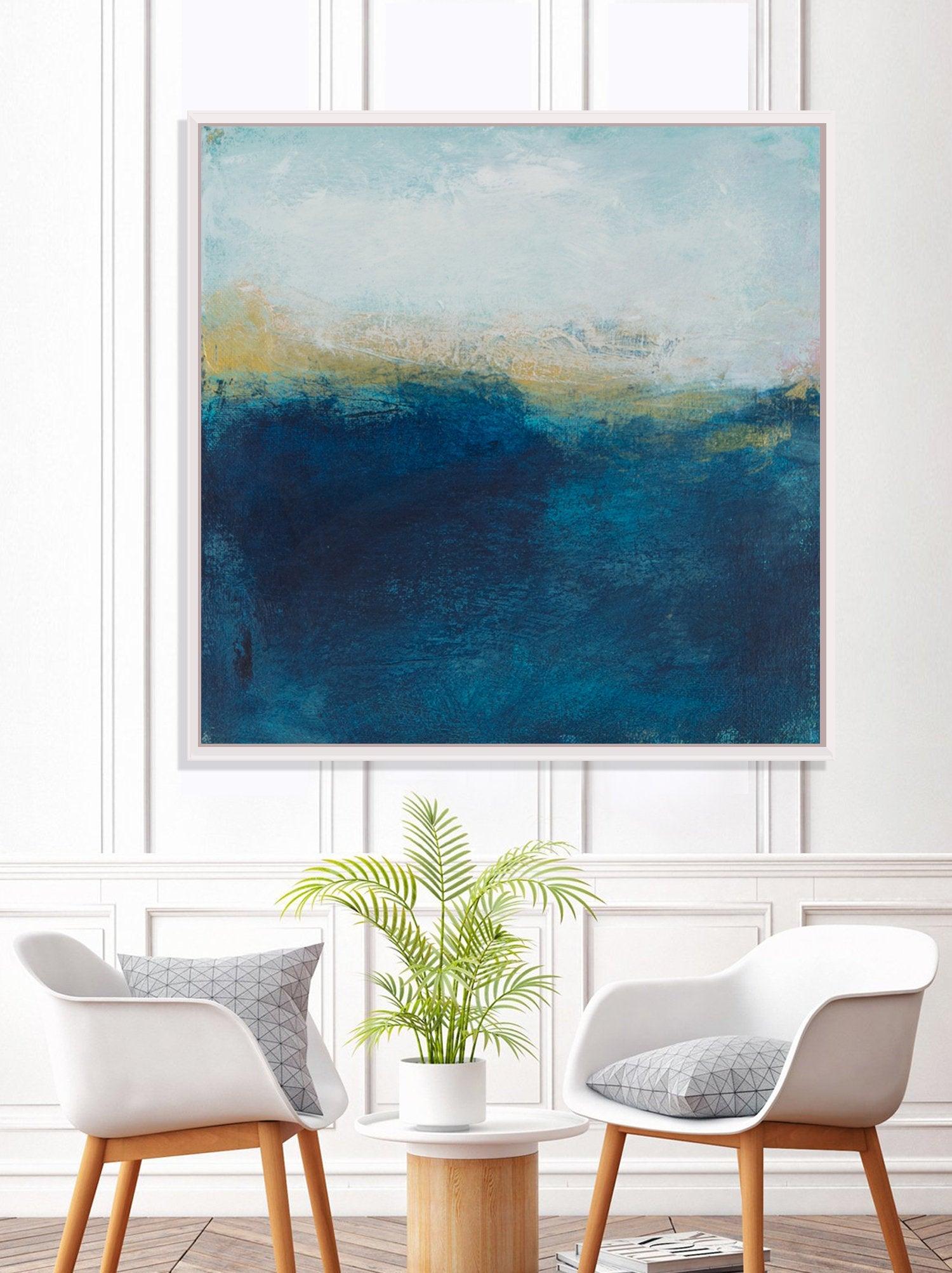 Large Canvas original blue Painting, coastal wall decor, ocean decor, nautical wall art ocean painting - camilomattis.com