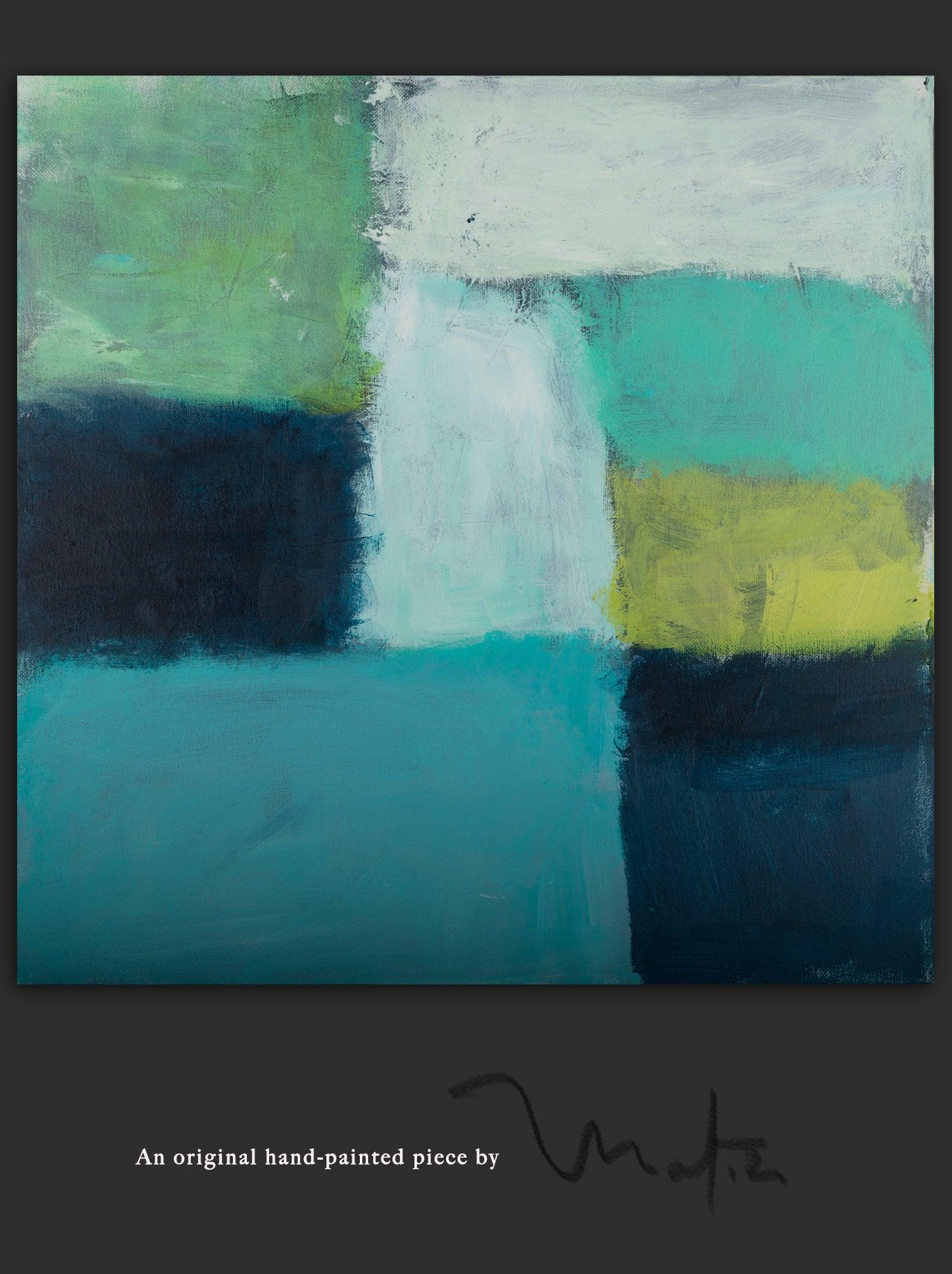 Large Teal Canvas art abstract painting, teal wall art decor, Abstract Beach Art, green Abstract Art Acrylic painting - camilomattis.com