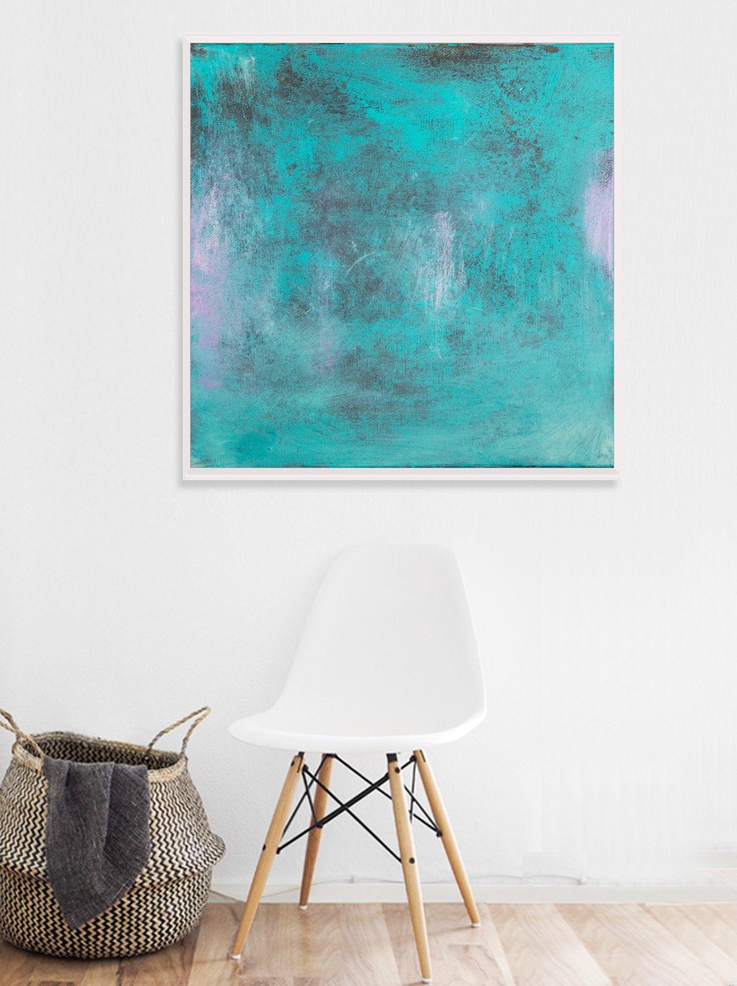 Teal wall art decor abstract painting, minimalist wall art, Abstract Teal Art, Turquoise Abstract Art Acrylic painting - camilomattis.com