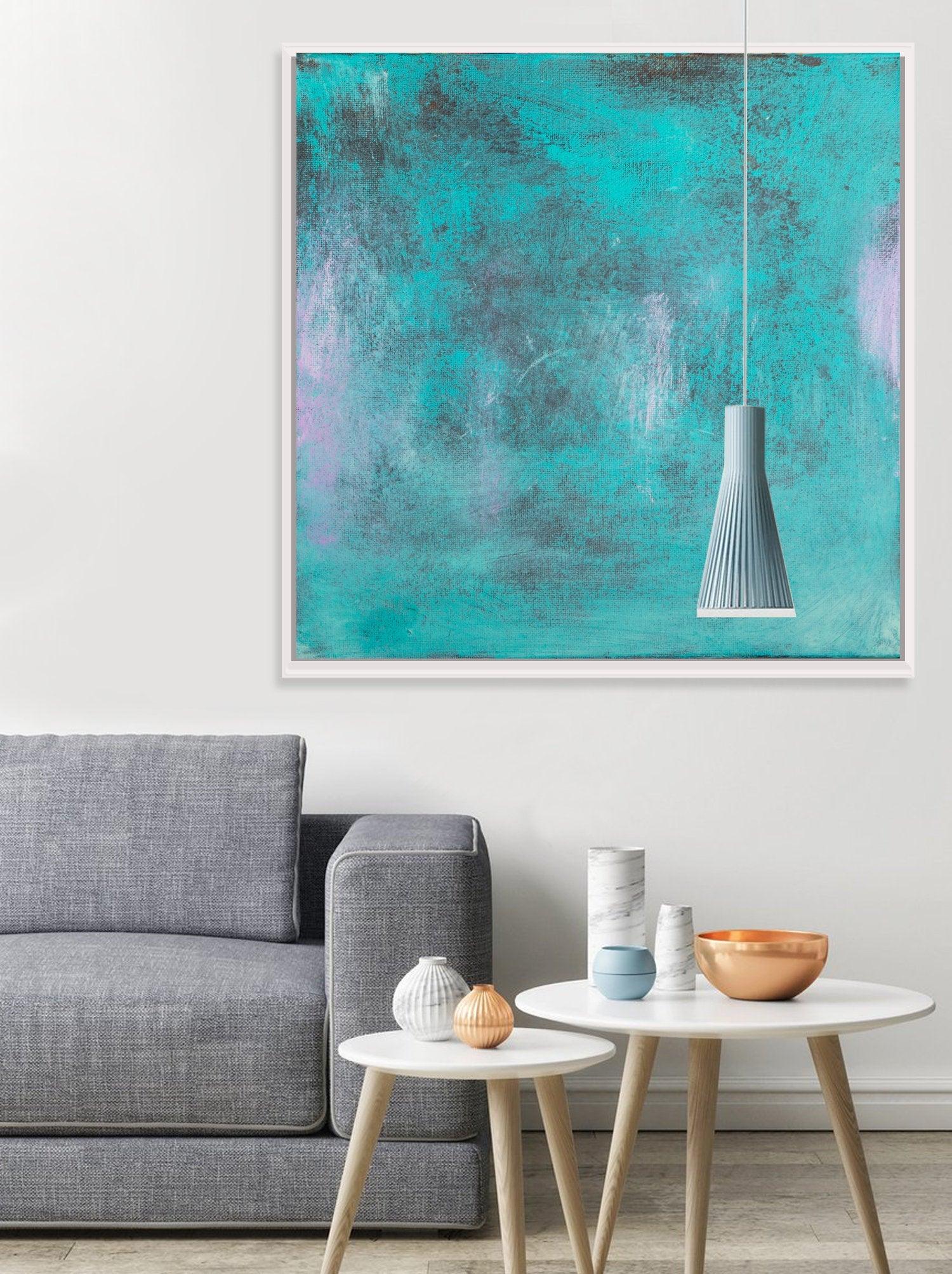 Teal wall art decor abstract painting, minimalist wall art, Abstract Teal Art, Turquoise Abstract Art Acrylic painting - camilomattis.com