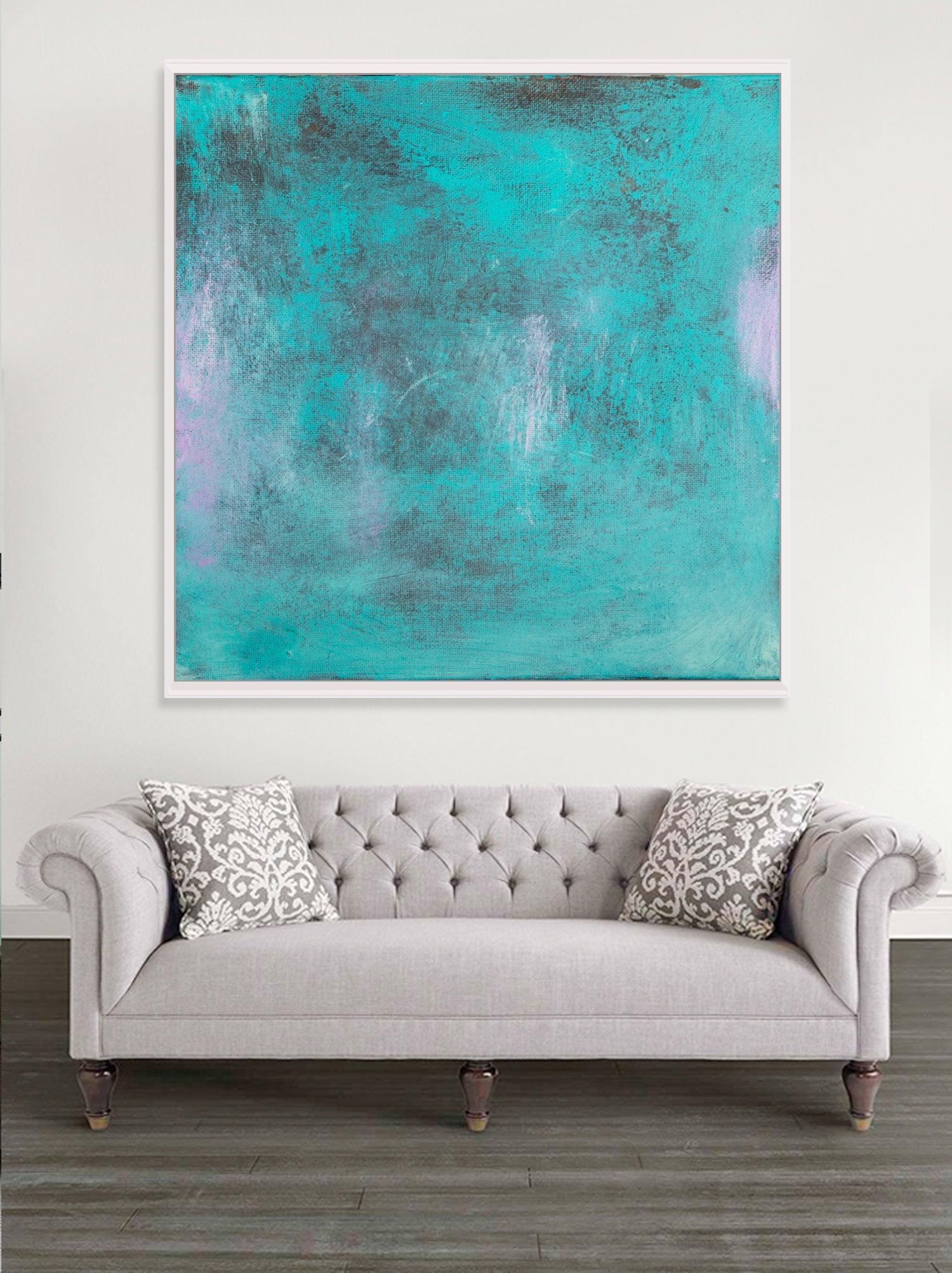 Teal wall art decor abstract painting, minimalist wall art, Abstract Teal Art, Turquoise Abstract Art Acrylic painting - camilomattis.com