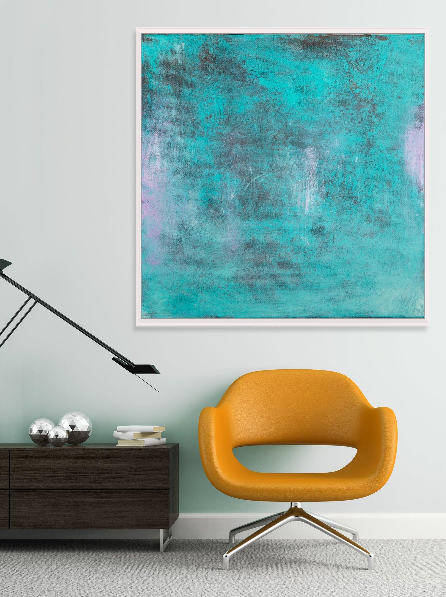 Teal wall art decor abstract painting, minimalist wall art, Abstract Teal Art, Turquoise Abstract Art Acrylic painting - camilomattis.com
