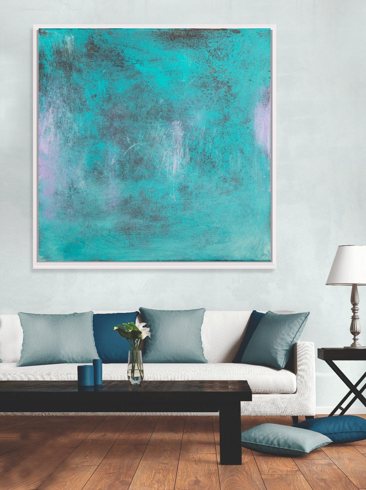 Teal wall art decor abstract painting, minimalist wall art, Abstract Teal Art, Turquoise Abstract Art Acrylic painting - camilomattis.com