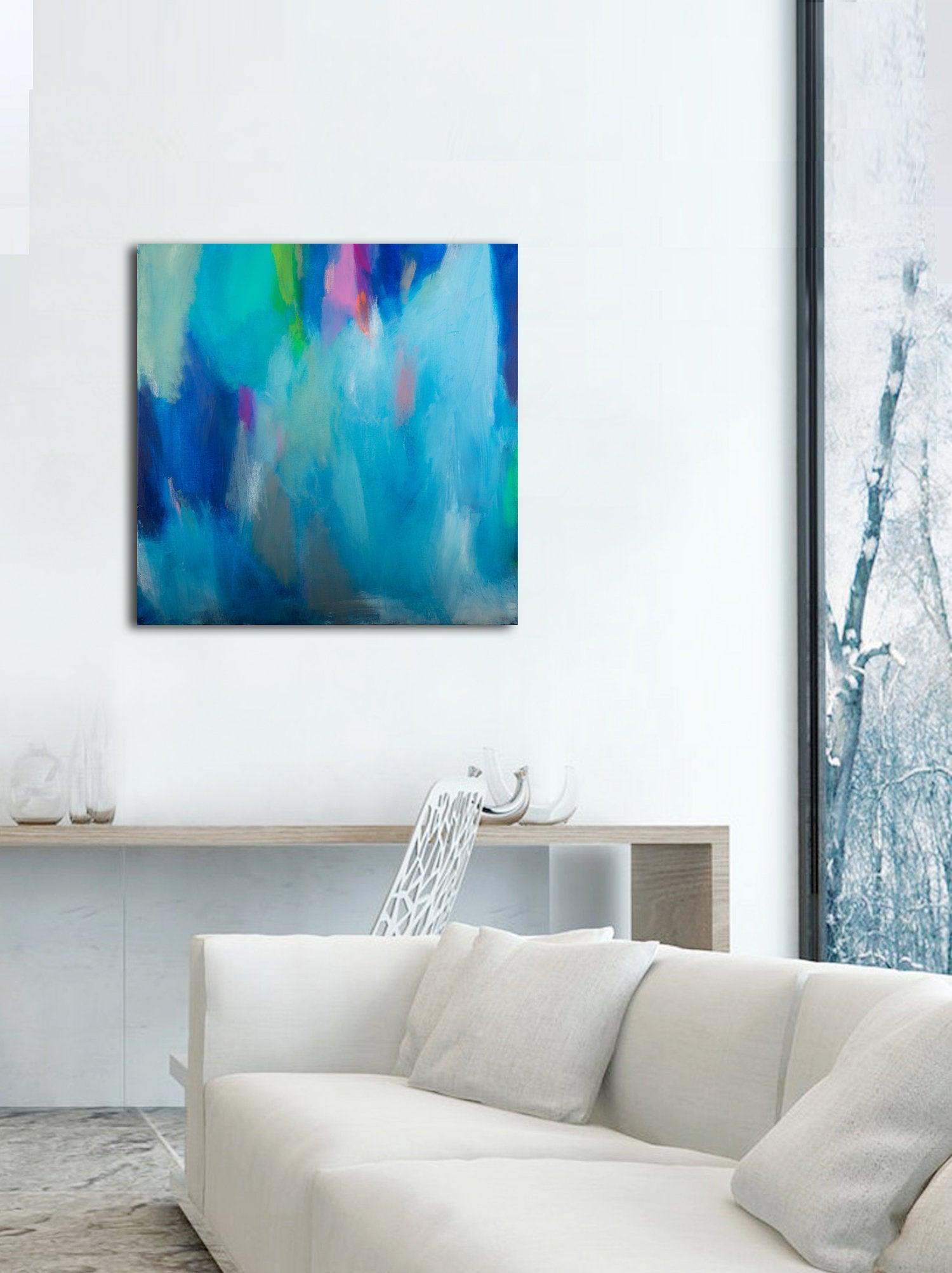 Turquoise blue Original abstract painting, Large abstract wall art on canvas, Impressionist landscape, Abstract art by Camilo Matti - camilomattis.com