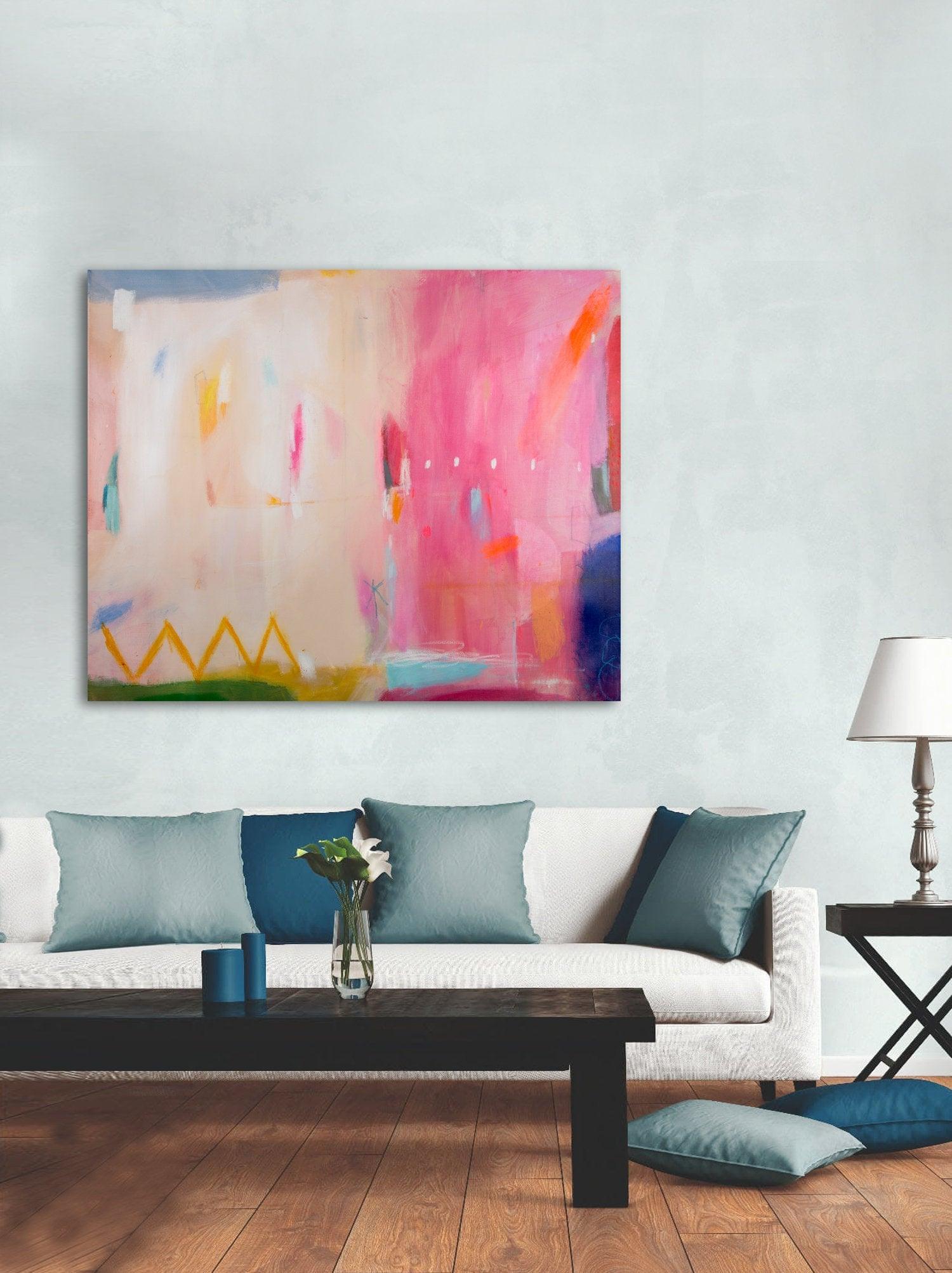 Abstract art print, pink wall art, large modern wall art, abstract painting print, beige wall decor, canvas print, Camilo Mattis - camilomattis.com