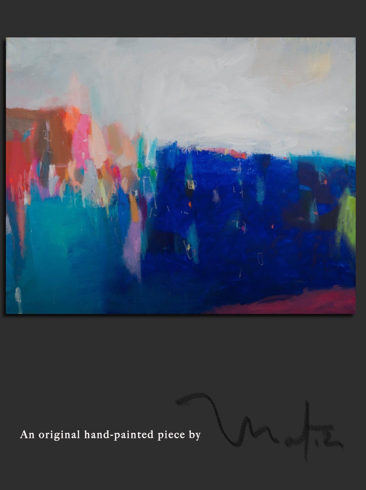 Blue original painting Coastal wall art colorful wall art extra large Italy landscape - camilomattis.com