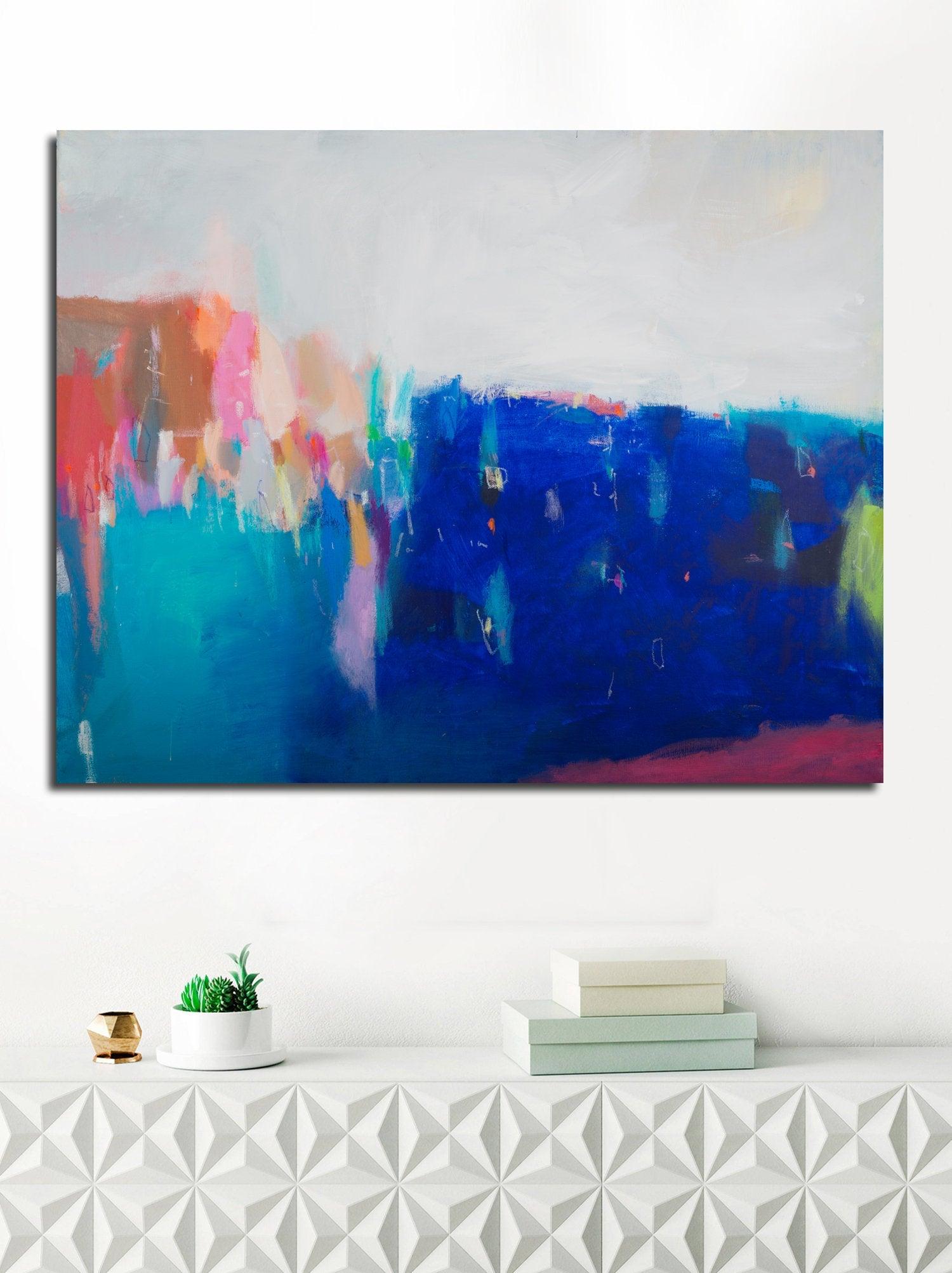Blue original painting Coastal wall art colorful wall art extra large Italy landscape - camilomattis.com