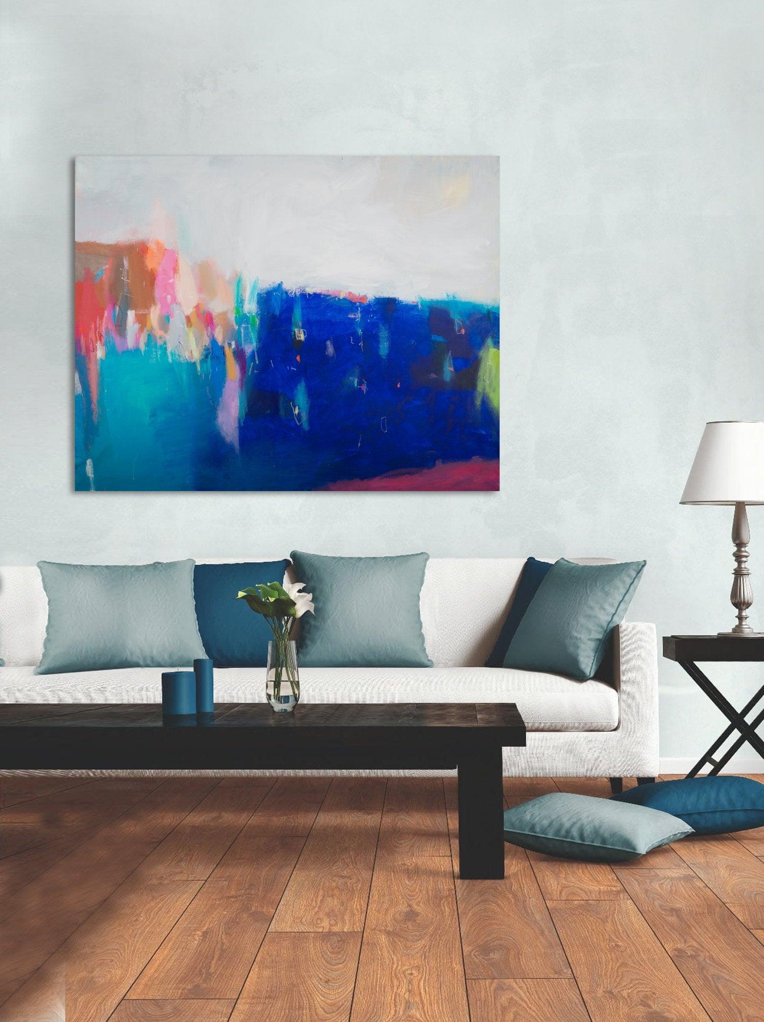 Blue original painting Coastal wall art colorful wall art extra large Italy landscape - camilomattis.com