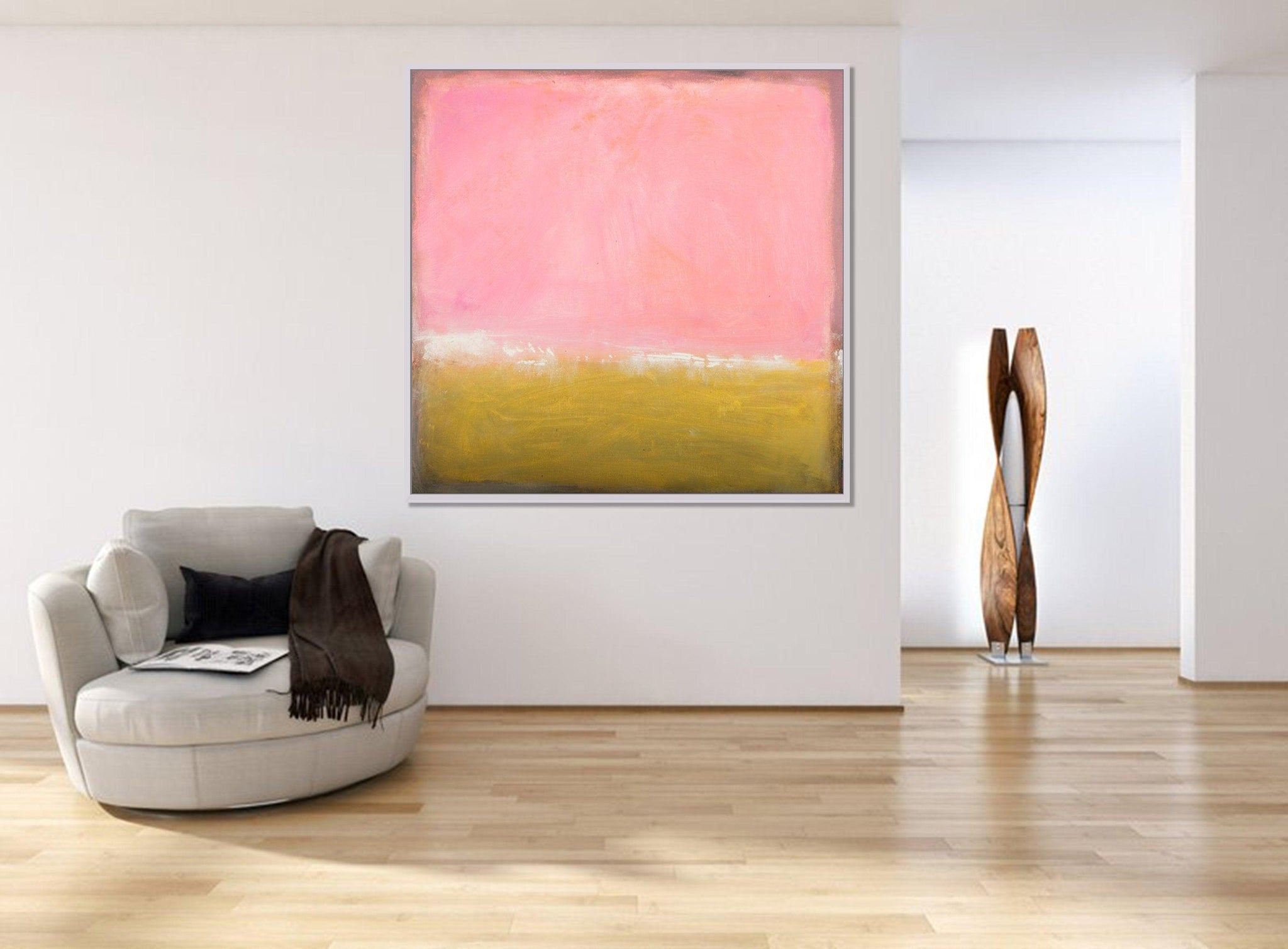 Pink and yellow extra large wall art, Pink minimalist wall art contemporary art by Camilo Mattis - camilomattis.com