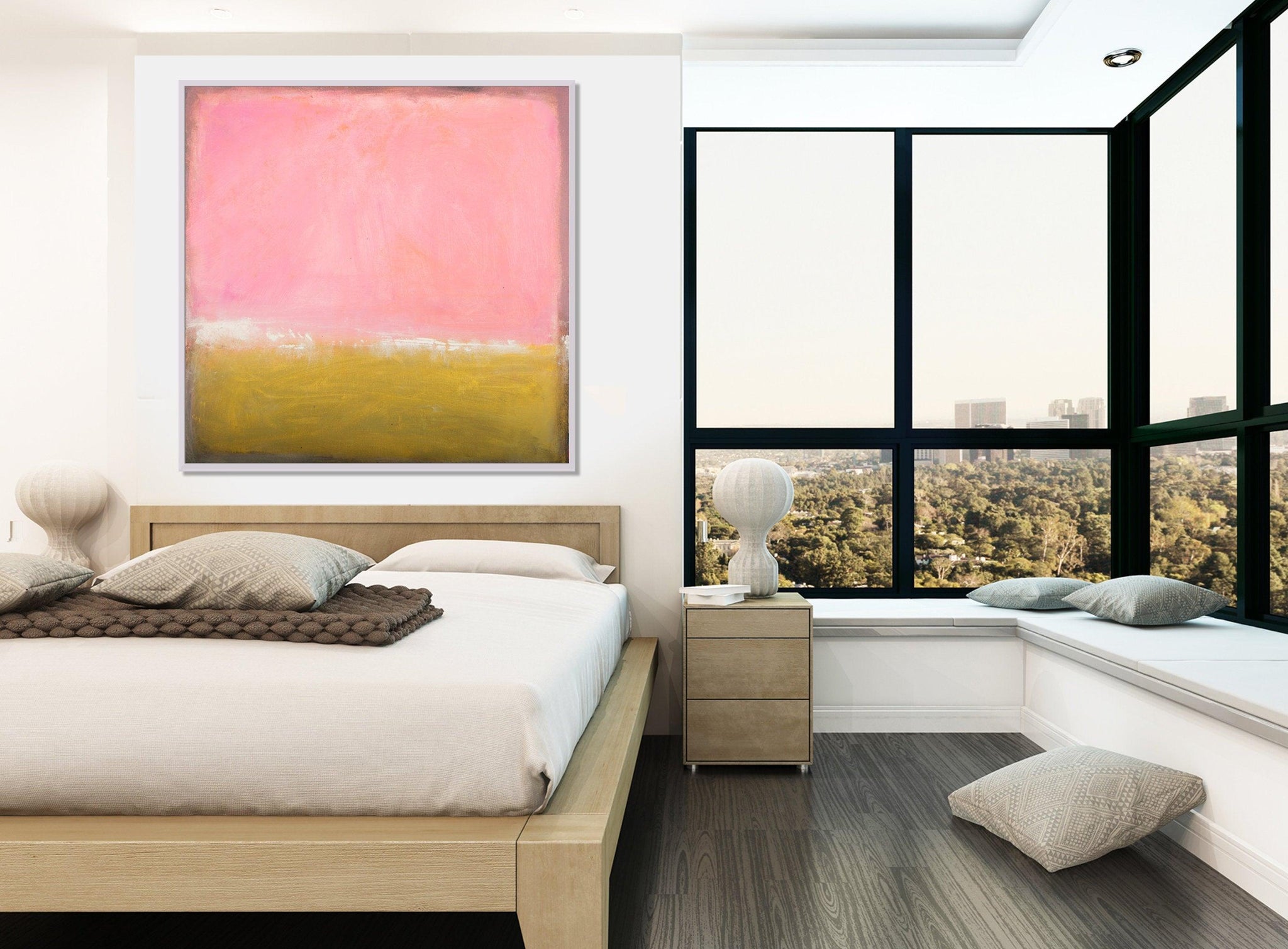 Pink and yellow extra large wall art, Pink minimalist wall art contemporary art by Camilo Mattis - camilomattis.com