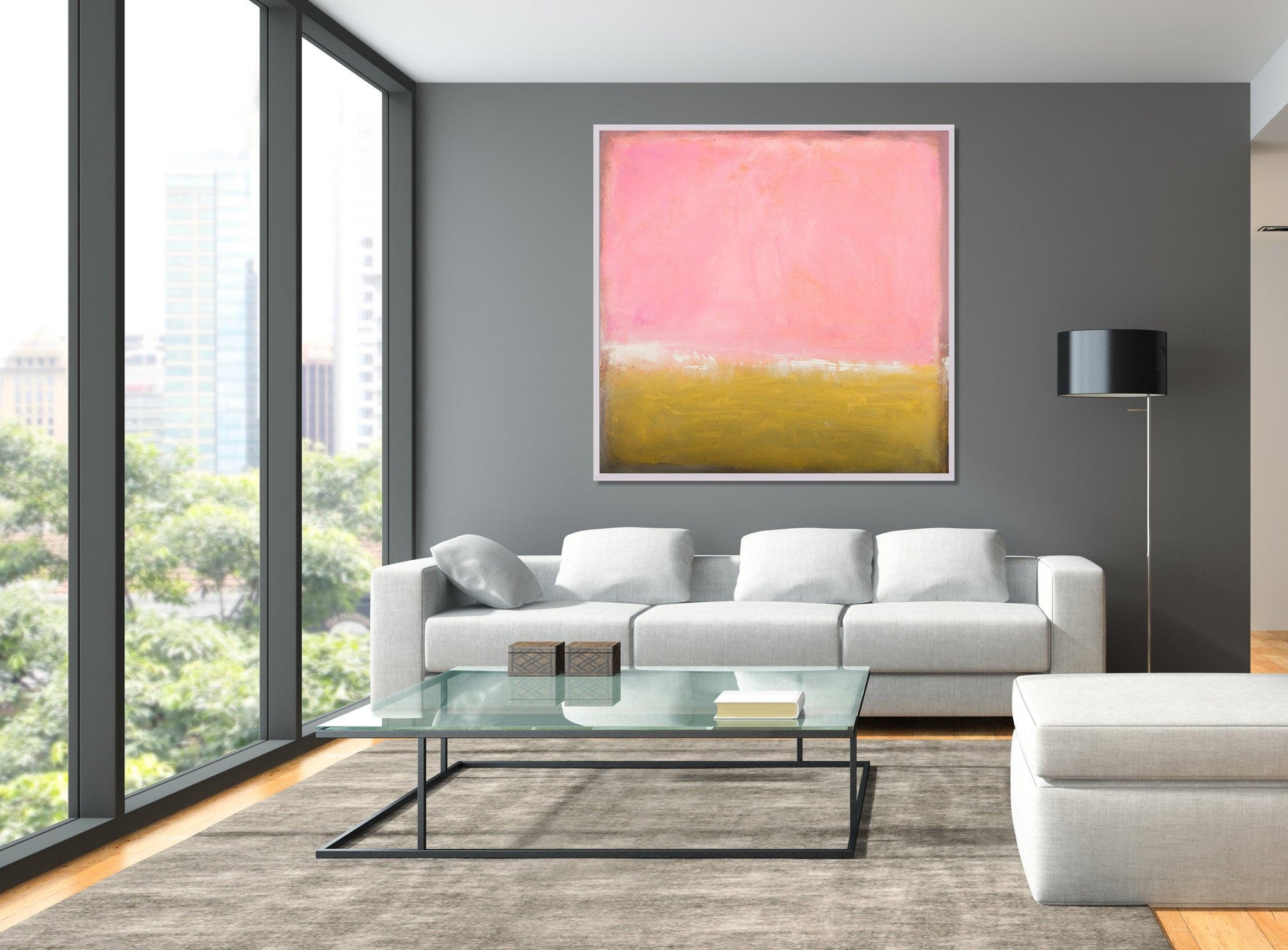 Pink and yellow extra large wall art, Pink minimalist wall art contemporary art by Camilo Mattis - camilomattis.com