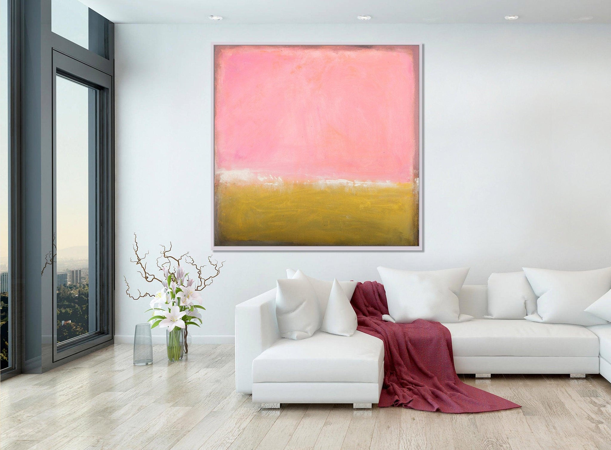 Pink and yellow extra large wall art, Pink minimalist wall art contemporary art by Camilo Mattis - camilomattis.com