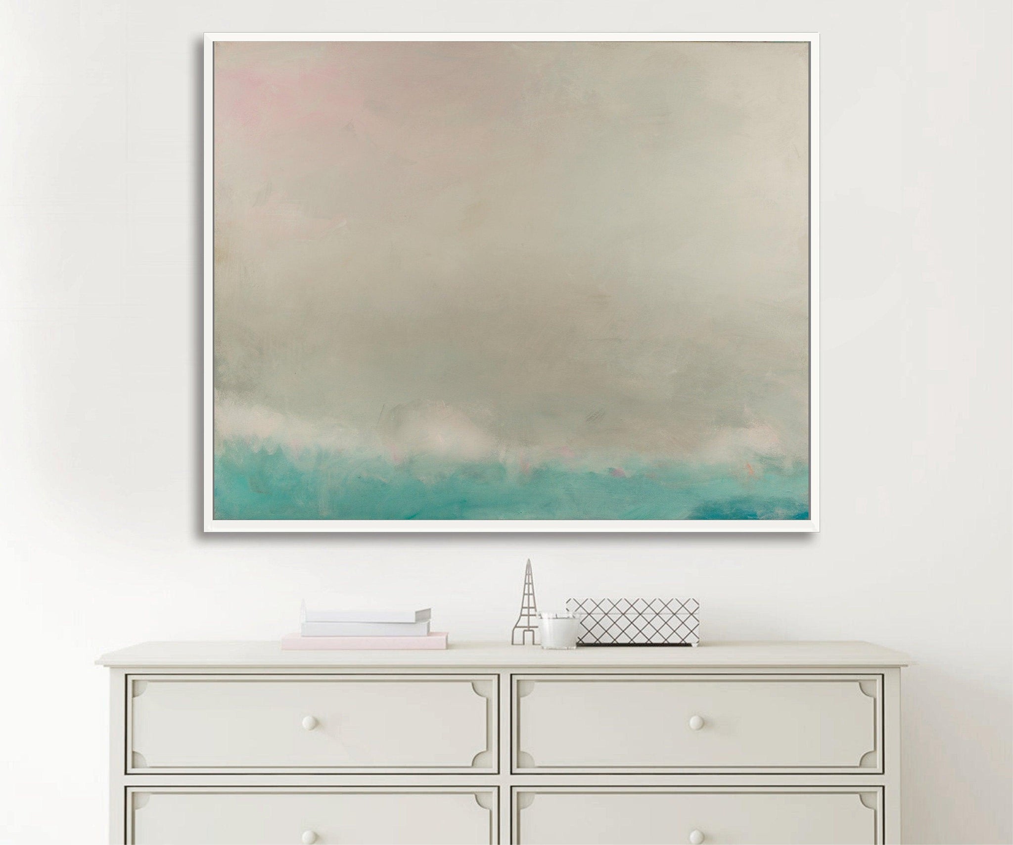 Teal minimalist abstract wall art, modern landscape art extra large wall art by Camilo Mattis