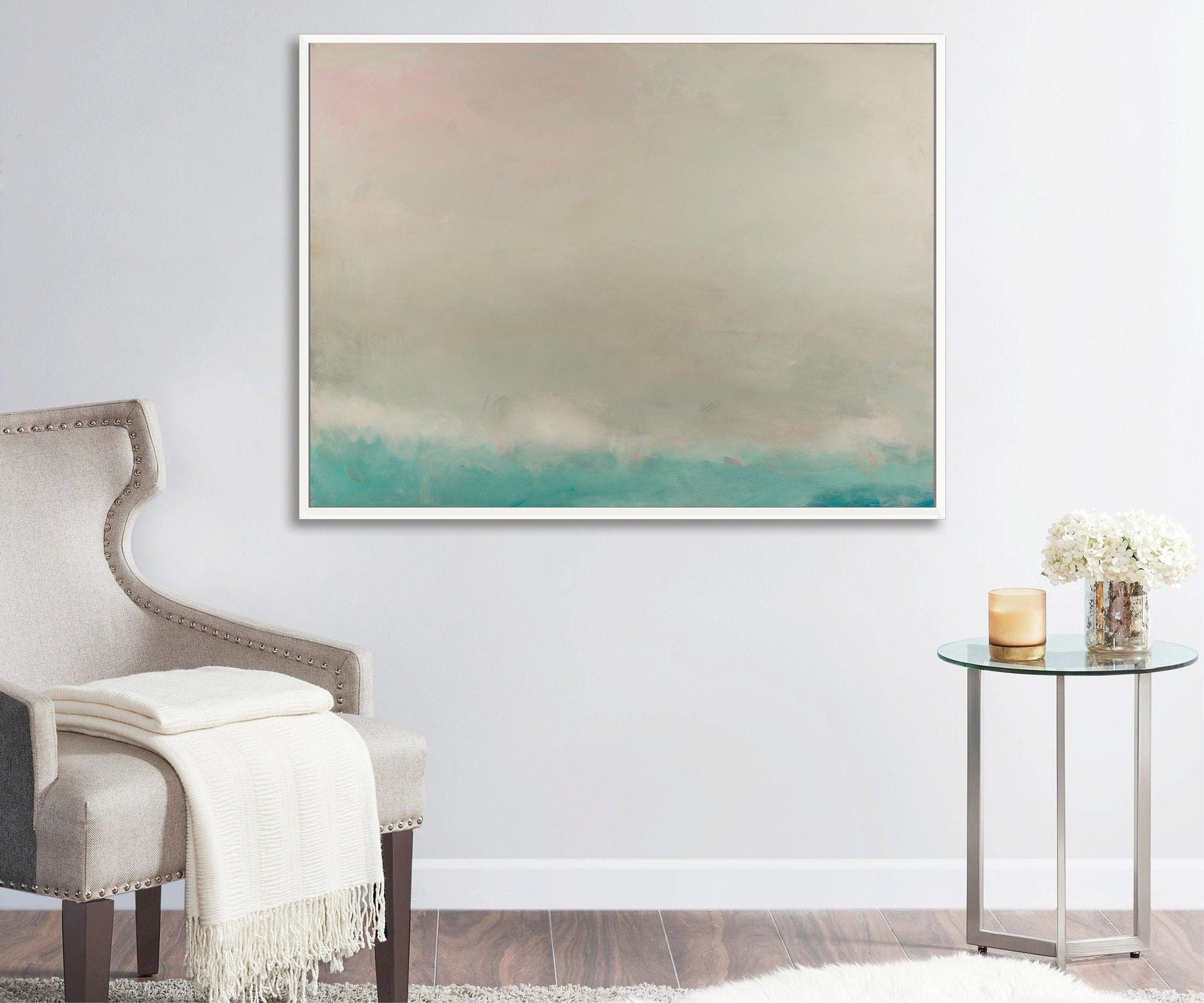 Teal minimalist abstract wall art, modern landscape art extra large wall art by Camilo Mattis