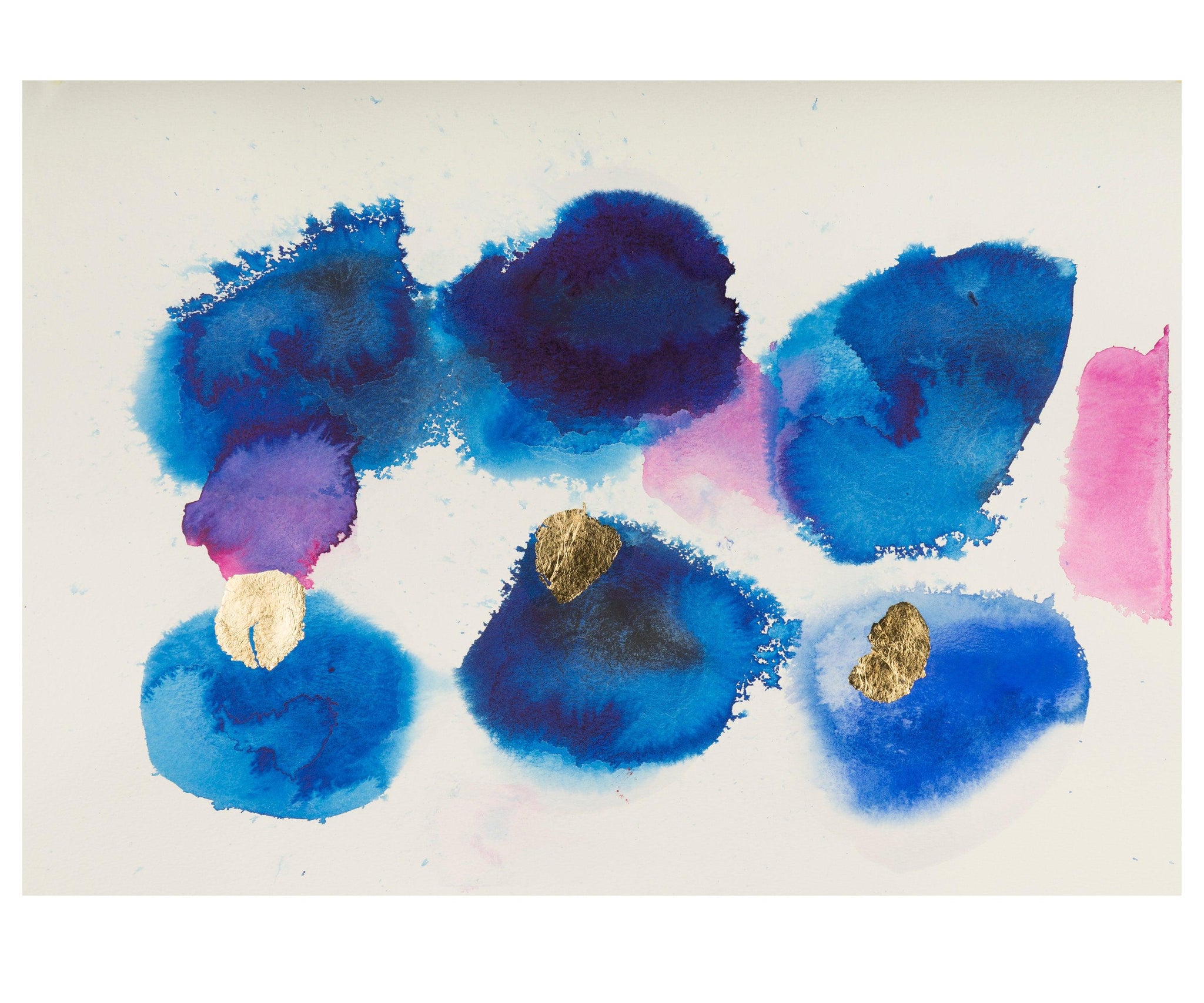 Blue Abstract watercolor gold leaf painting original wall art bedroom decor by Camilo Mattis - camilomattis.com