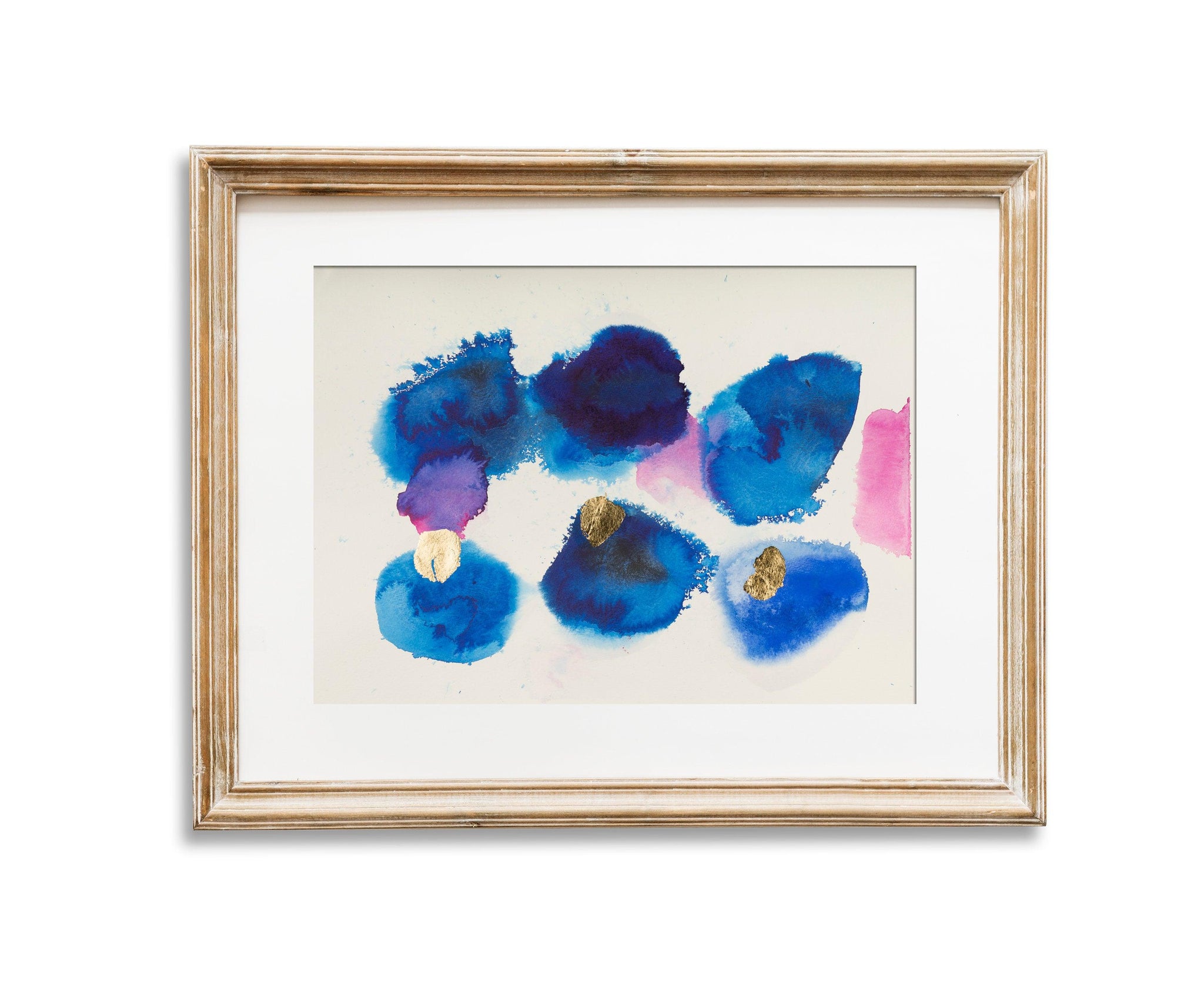 Blue Abstract watercolor gold leaf painting original wall art bedroom decor by Camilo Mattis - camilomattis.com